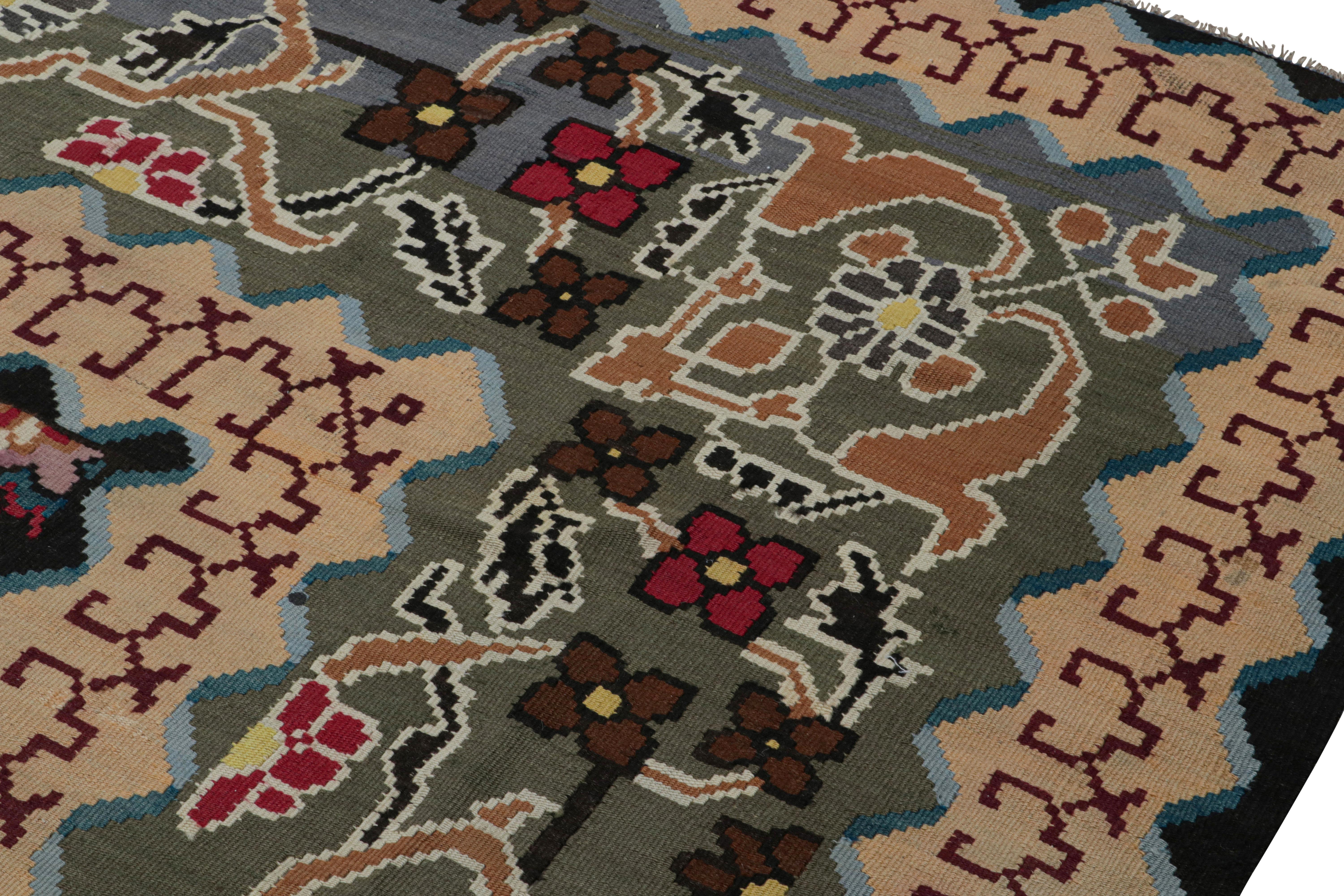 Mid-20th Century Vintage Turkish Square Kilim in Brown, with Geometric Patterns For Sale
