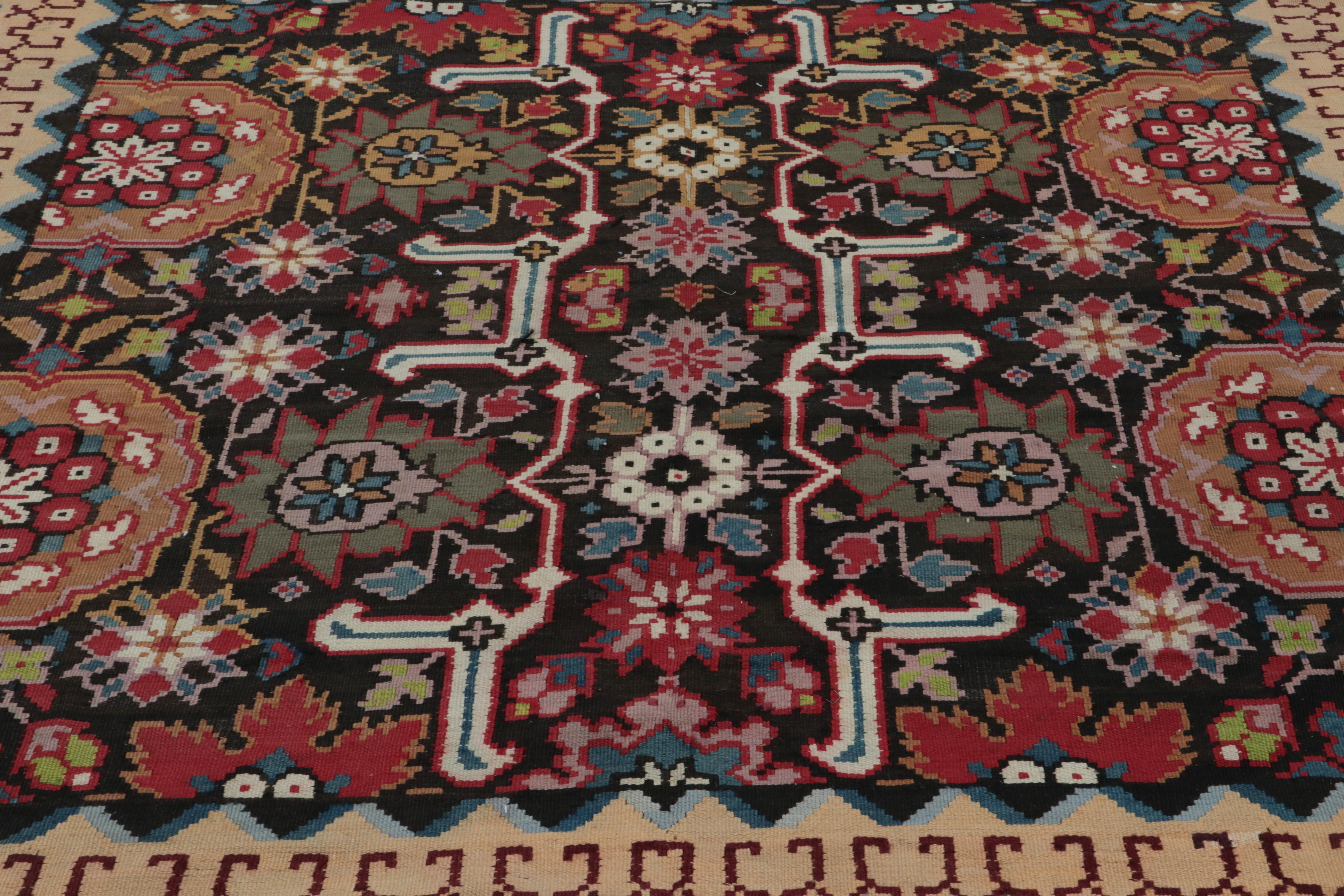 Wool Vintage Turkish Square Kilim in Brown, with Geometric Patterns For Sale