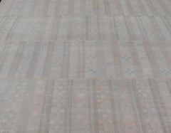 Vintage Turkish Square Kilim Rug in Soft Pastel Stripes  11'0 x 12'0