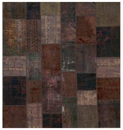 Vintage Turkish Square Multicolor Patchwork Overdyed Rug 7'11 x 8'6