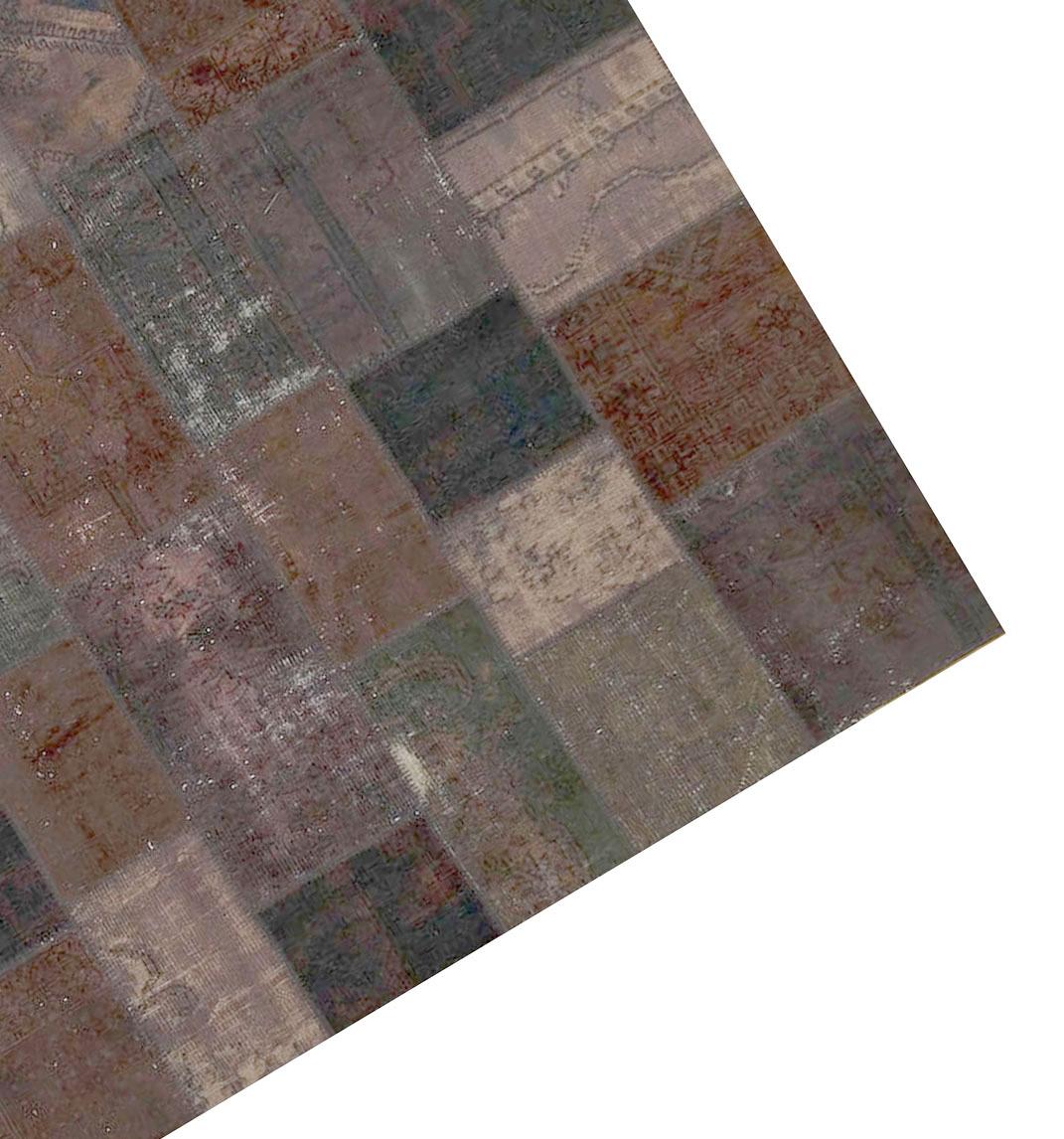 Hand-Woven Vintage Turkish Square Patchwork Overdyed Rug  7'11 x 8'6 For Sale