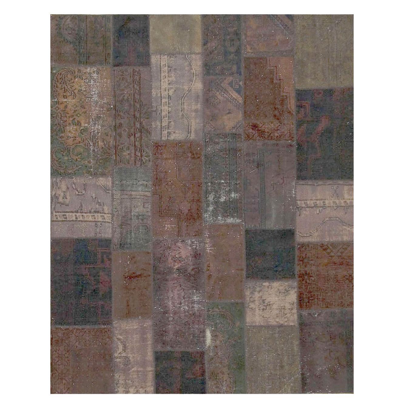 Vintage Turkish Square Patchwork Overdyed Rug  7'11 x 8'6 For Sale