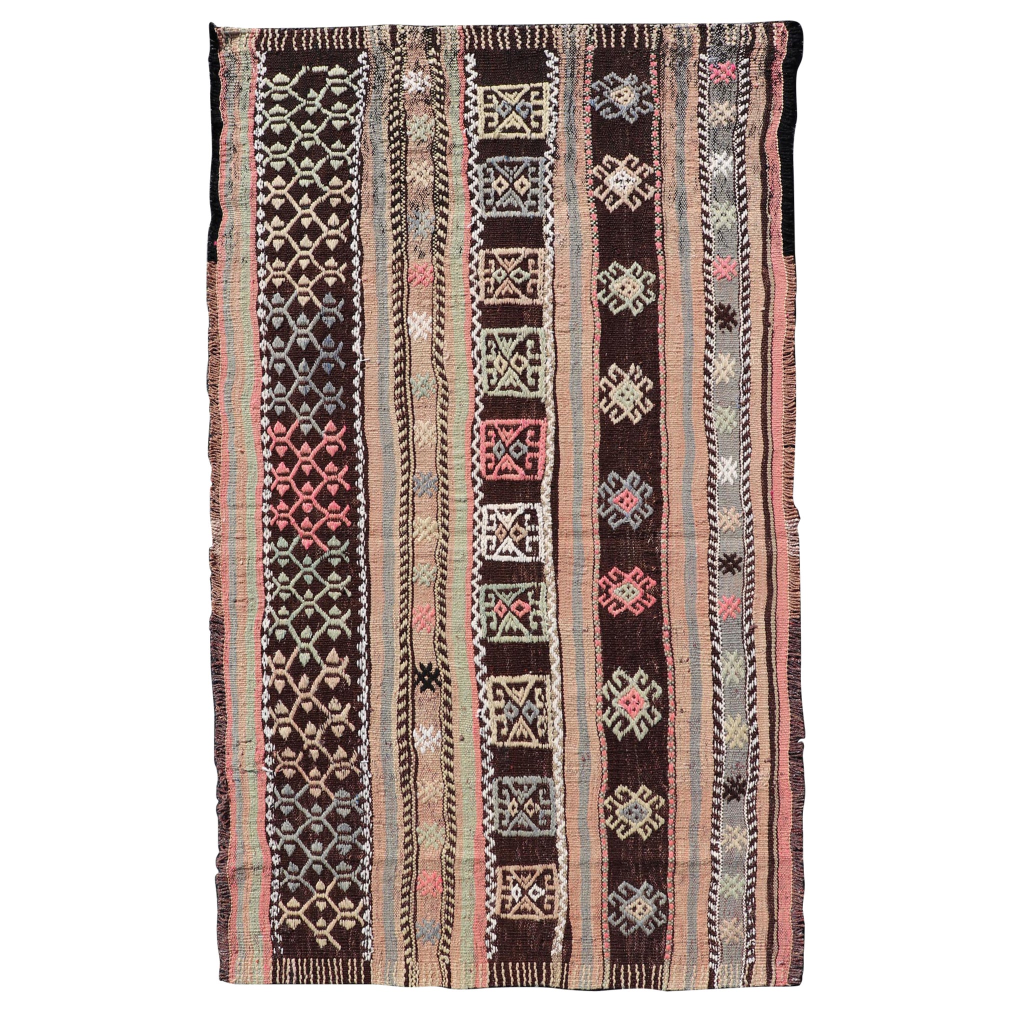 Türkisch gestreift, handgewebt, Vintage  Kelim mit geometrischem Design