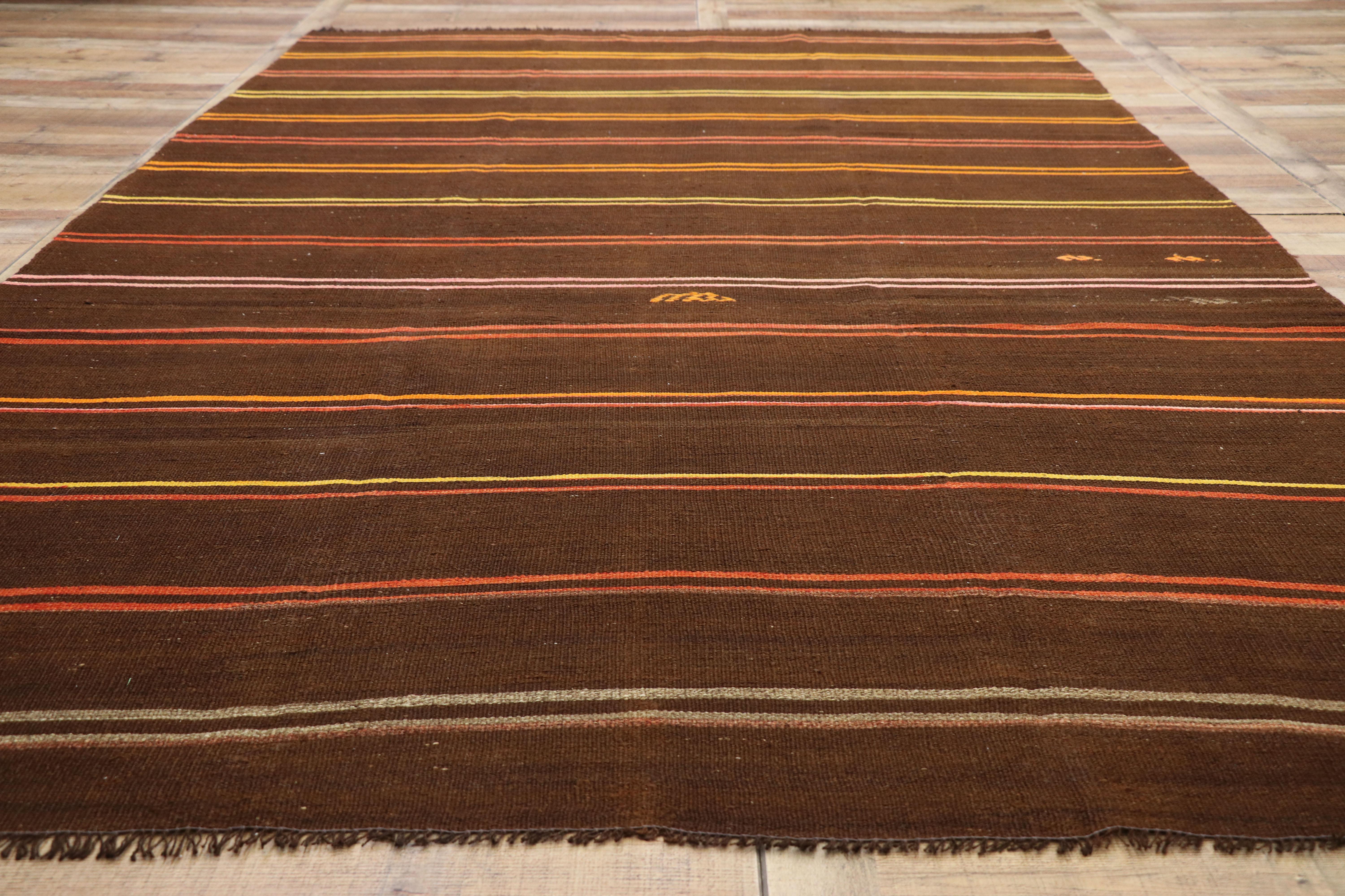 Wool Vintage Turkish Striped Kilim Area Rug with Bohemian Tribal Style For Sale
