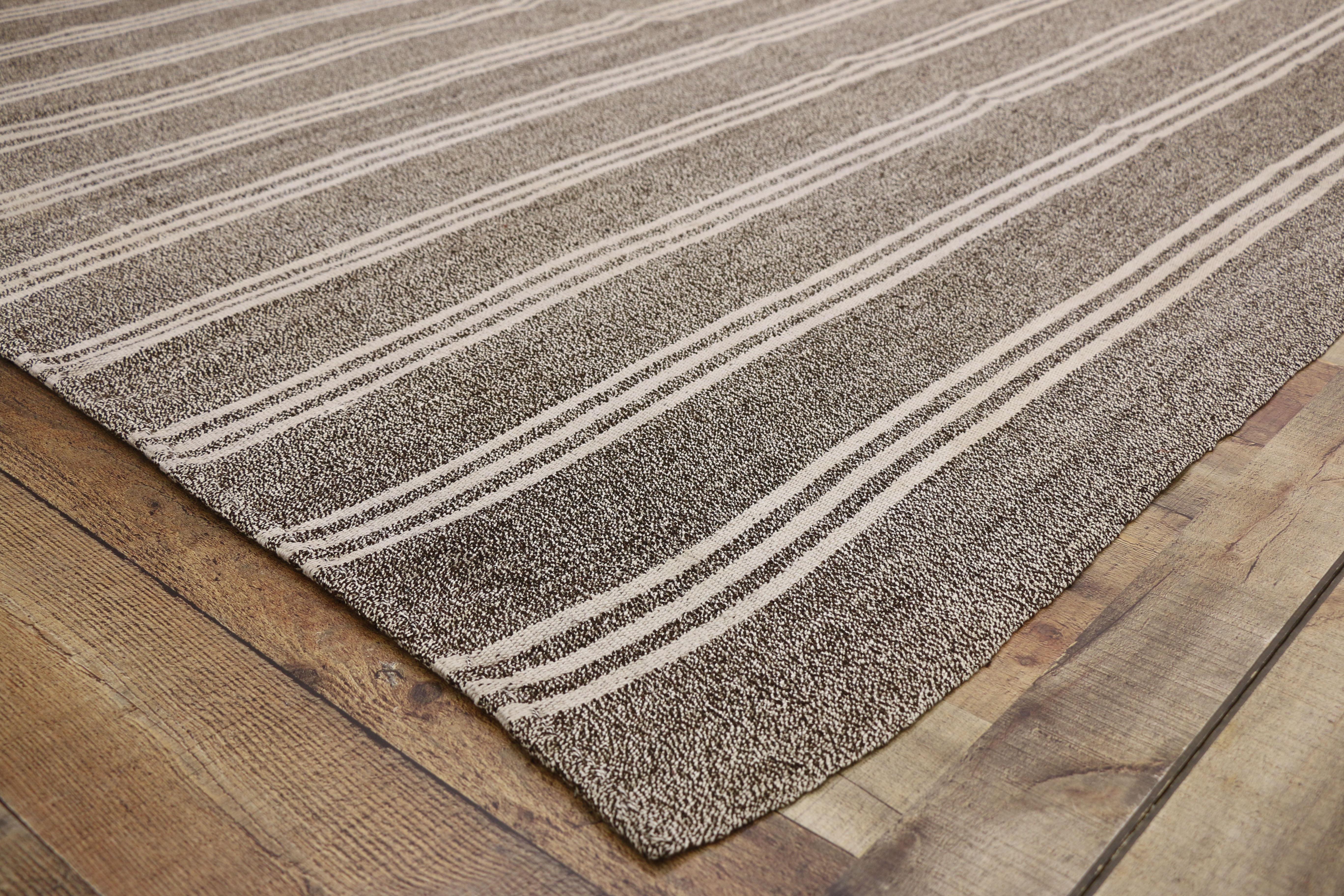 Wool Vintage Turkish Striped Kilim Area Rug with Modern Industrial Style For Sale