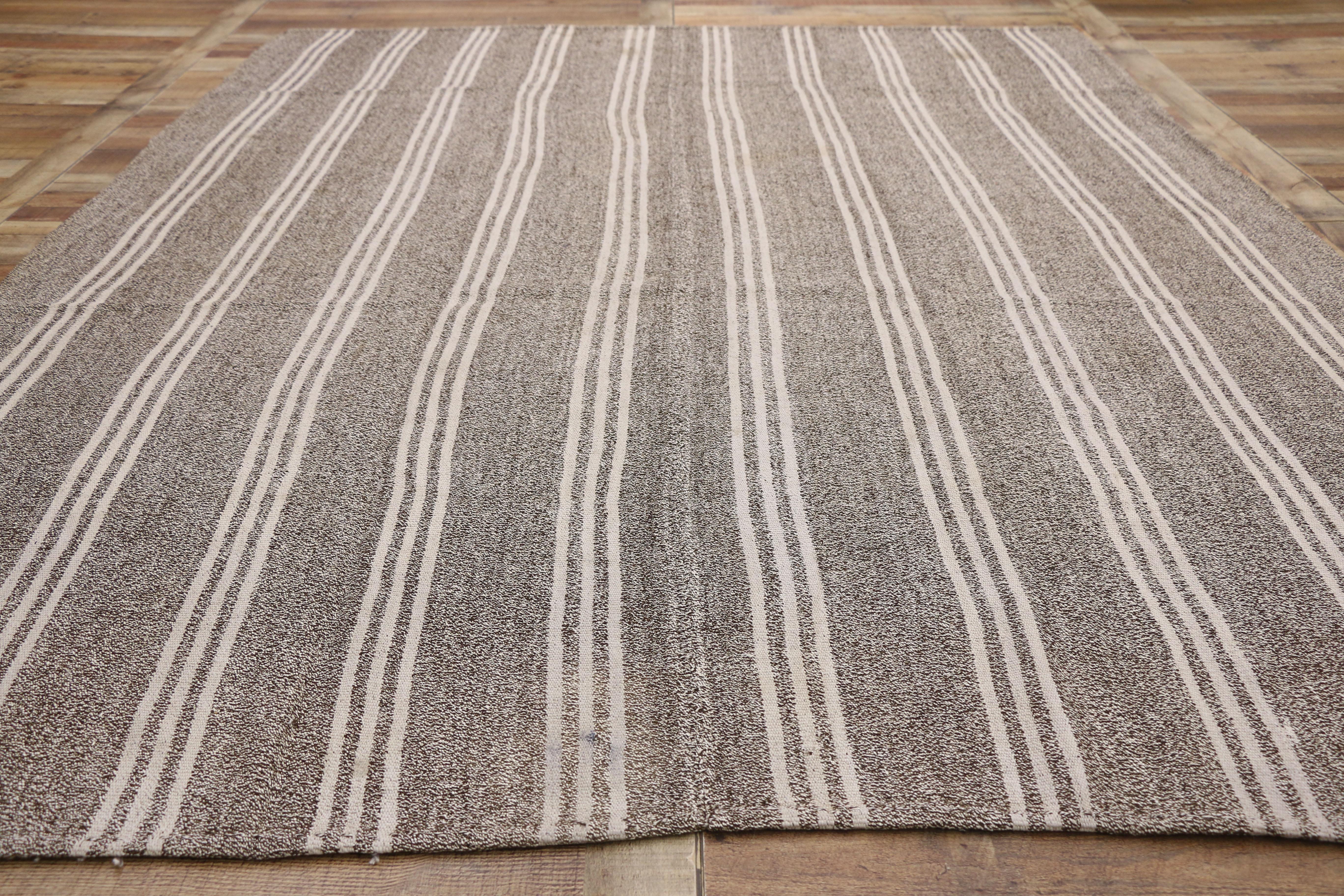 Vintage Turkish Striped Kilim Area Rug with Modern Industrial Style For Sale 1