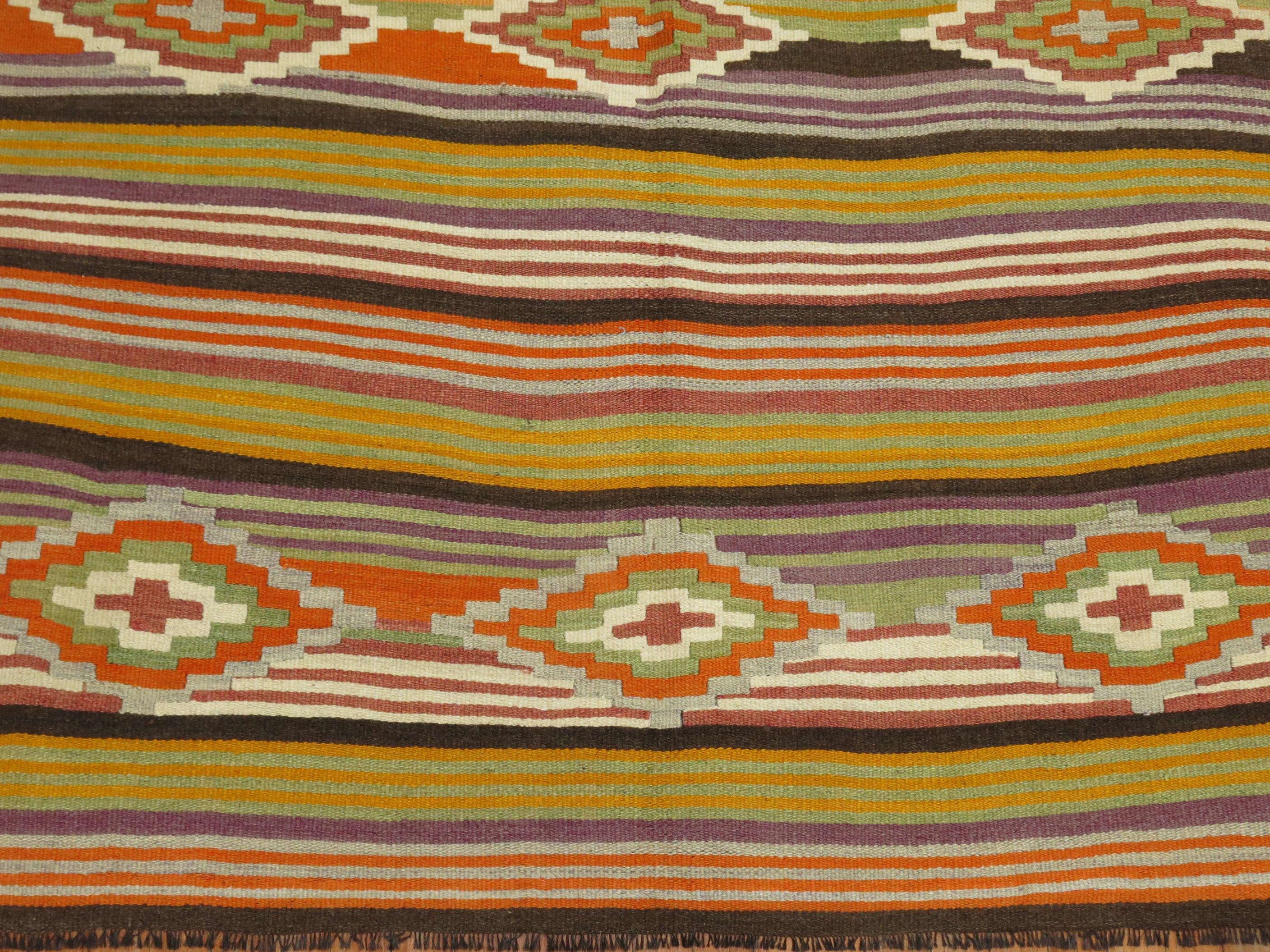 Native American Vintage Turkish Striped Kilim For Sale