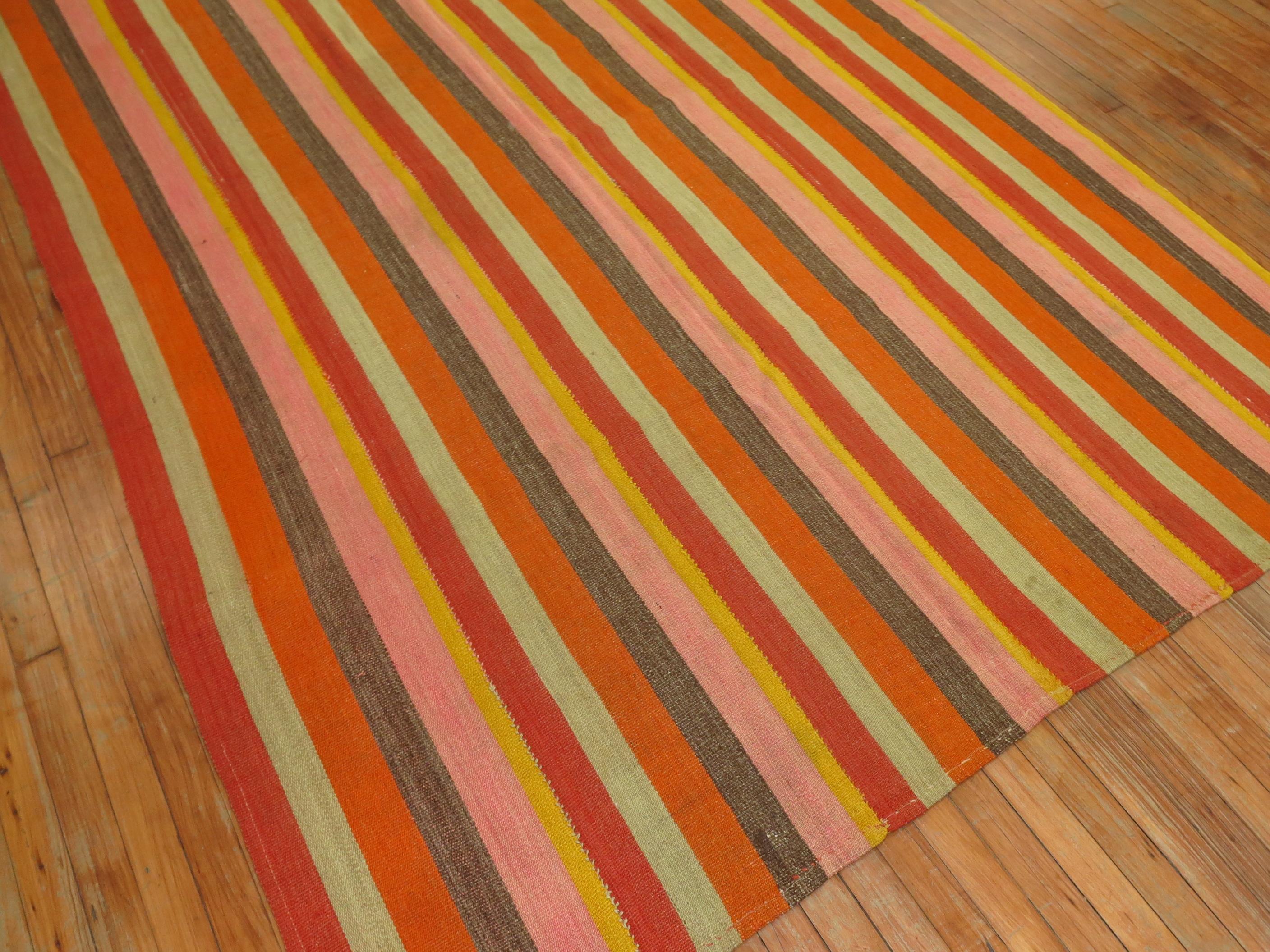 Mid-Century Modern Vintage Turkish Striped Kilim For Sale