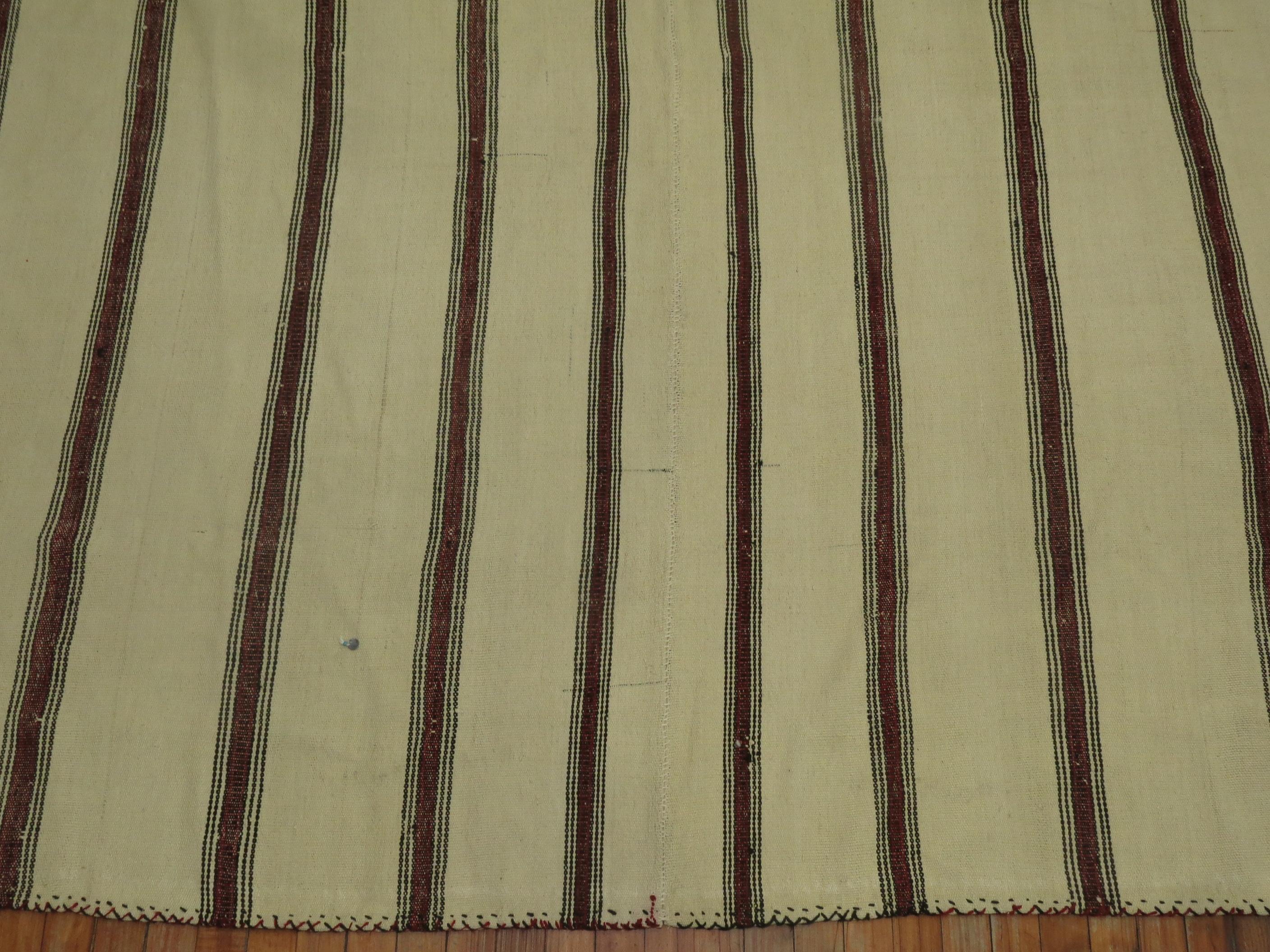 Hand-Knotted Vintage Turkish Striped Kilim