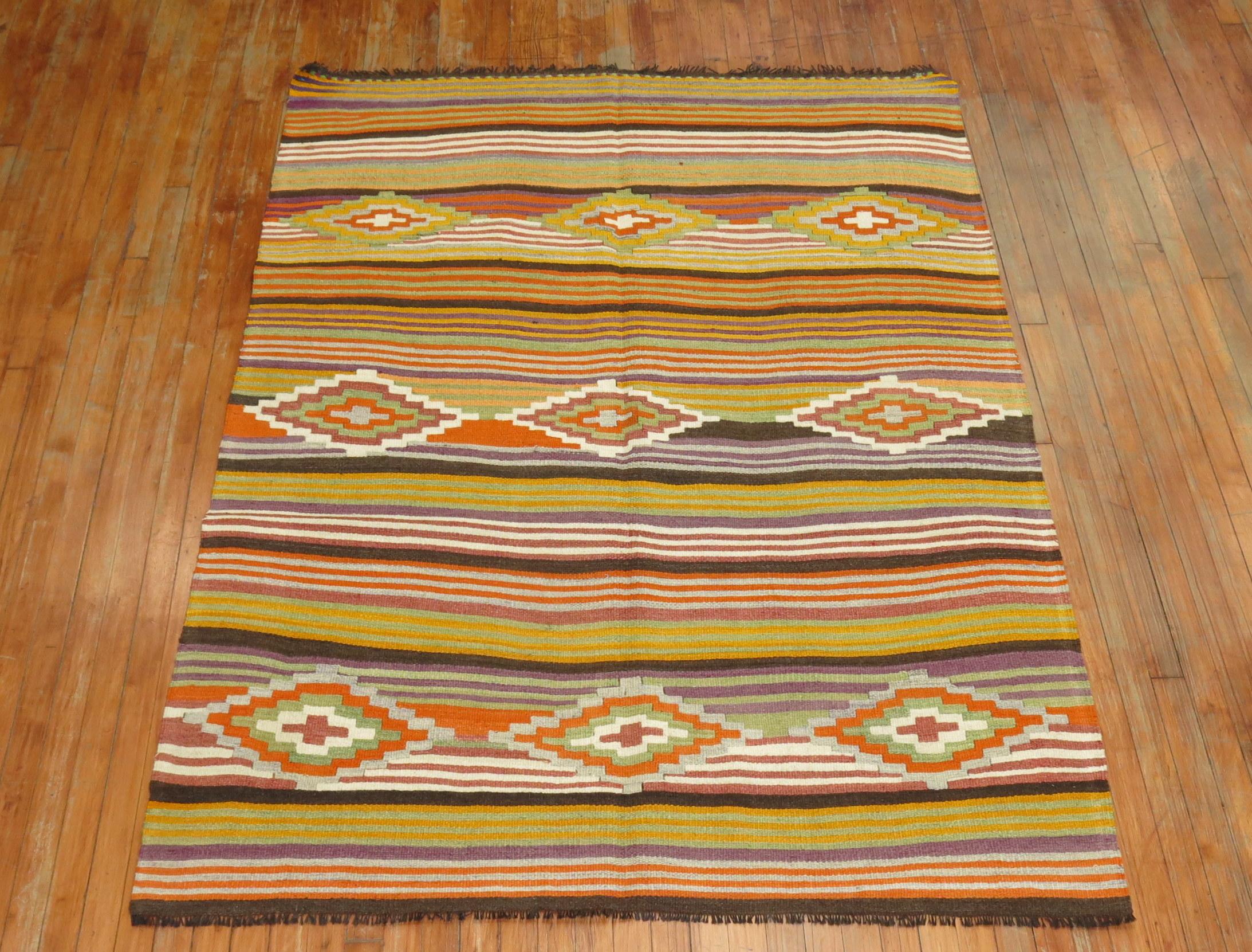 Vintage Turkish Striped Kilim In Excellent Condition For Sale In New York, NY