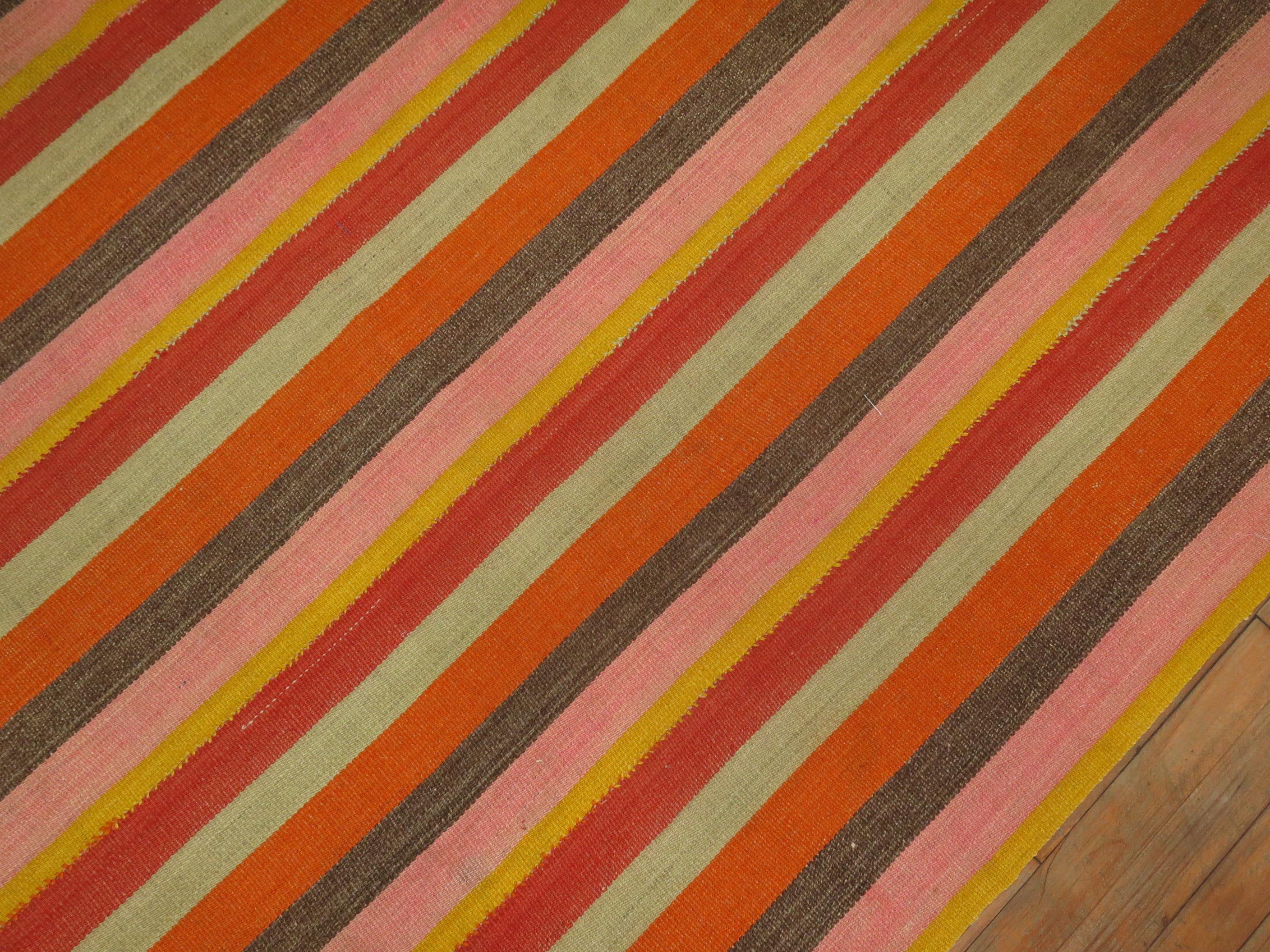 Vintage Turkish Striped Kilim In Excellent Condition For Sale In New York, NY