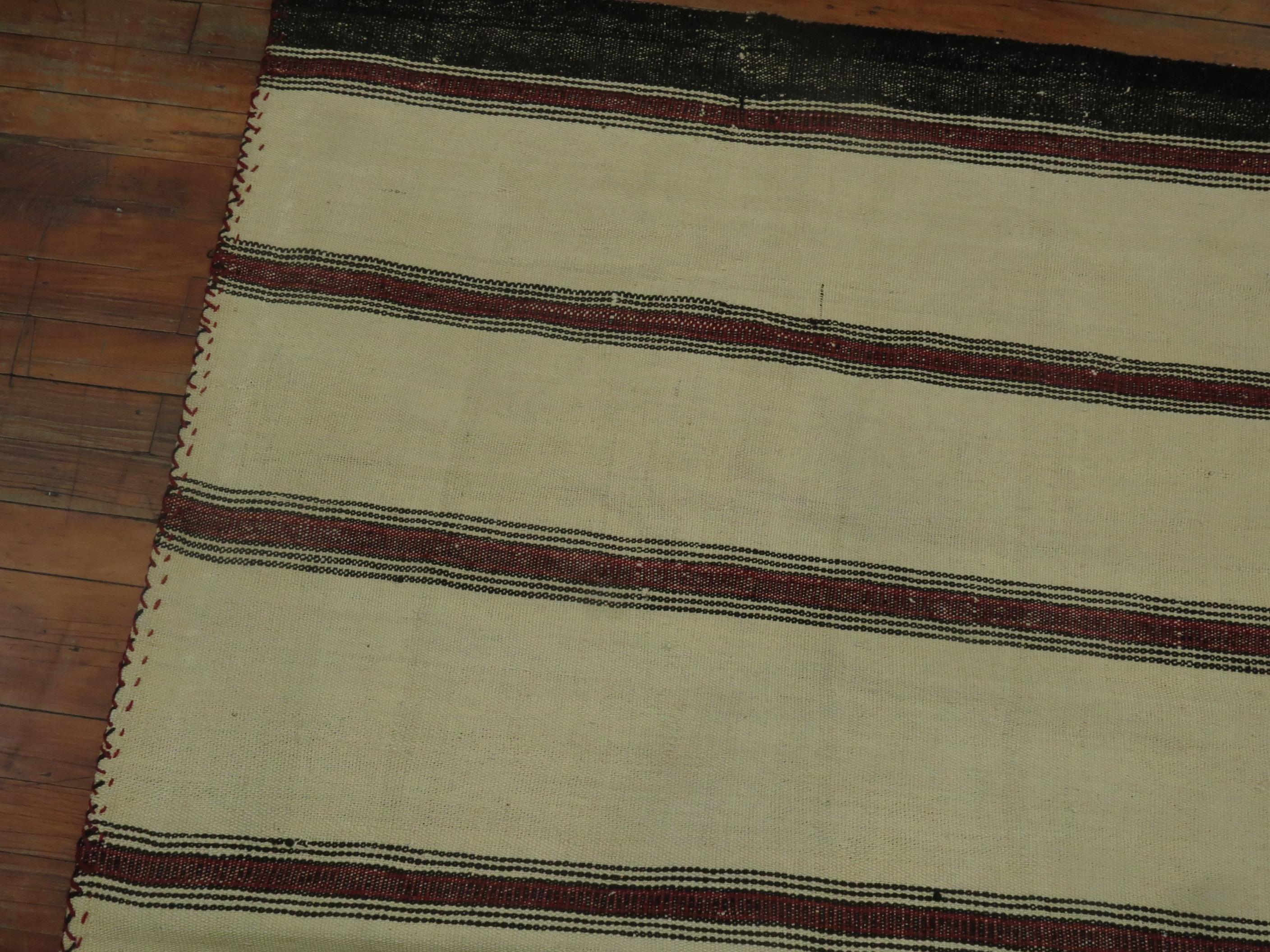 Wool Vintage Turkish Striped Kilim