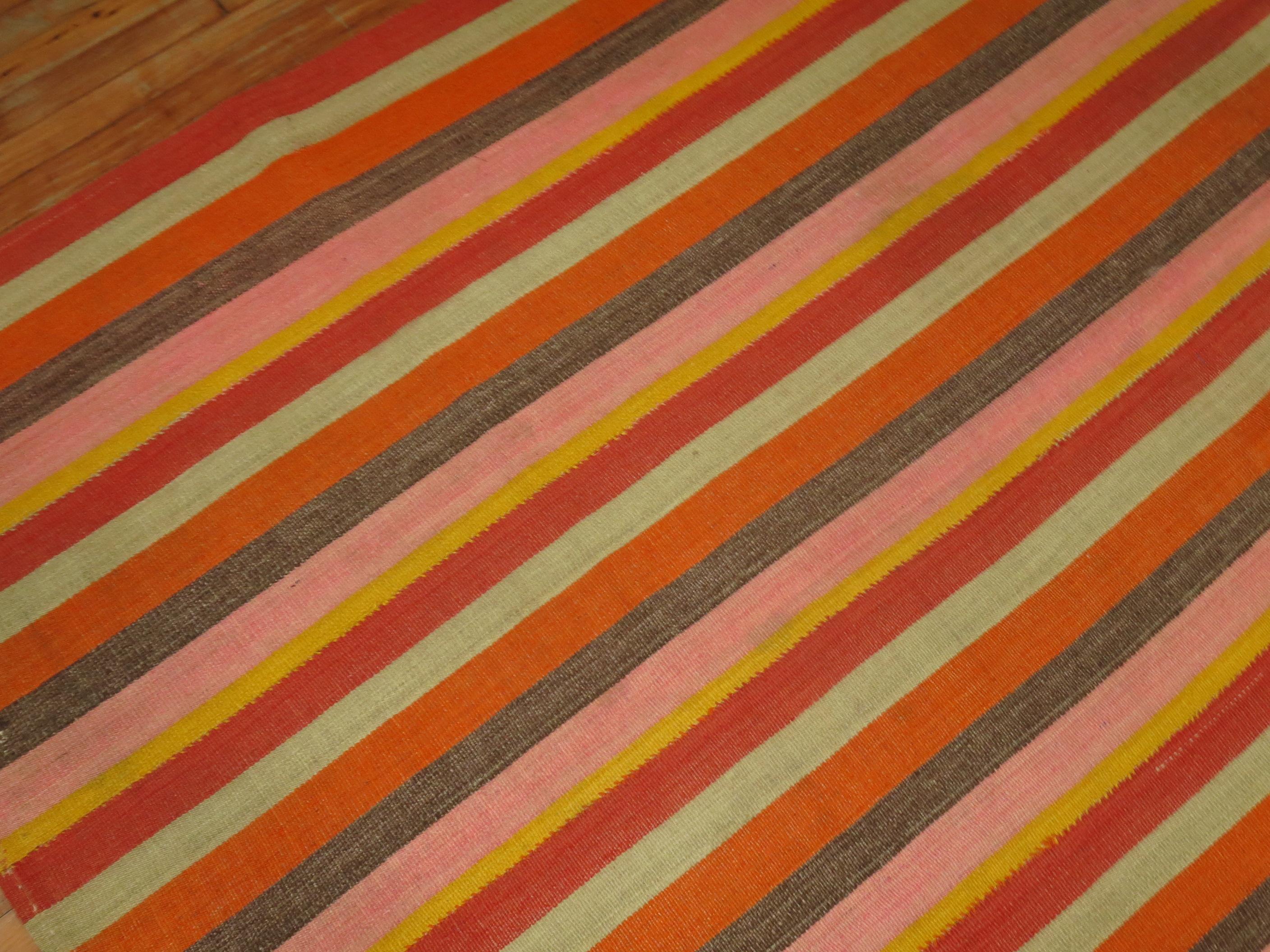 Wool Vintage Turkish Striped Kilim For Sale