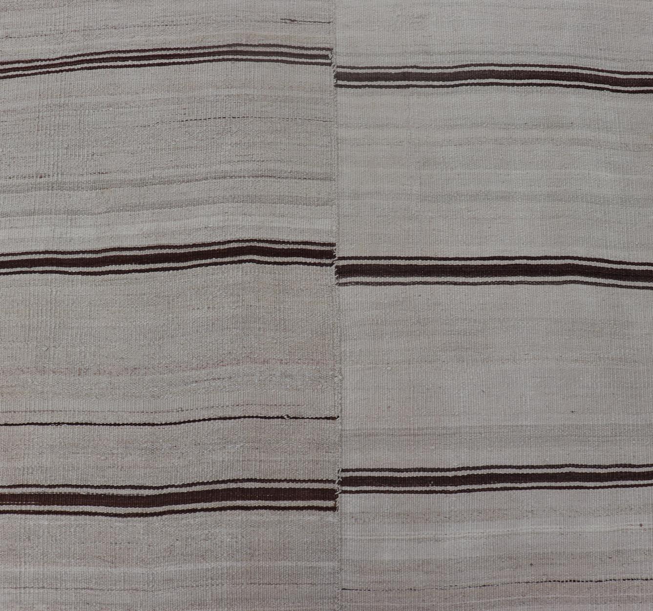 Vintage Turkish Striped Kilim Gallery in Braun & Creme 4'2 x 12'8 im Angebot 1