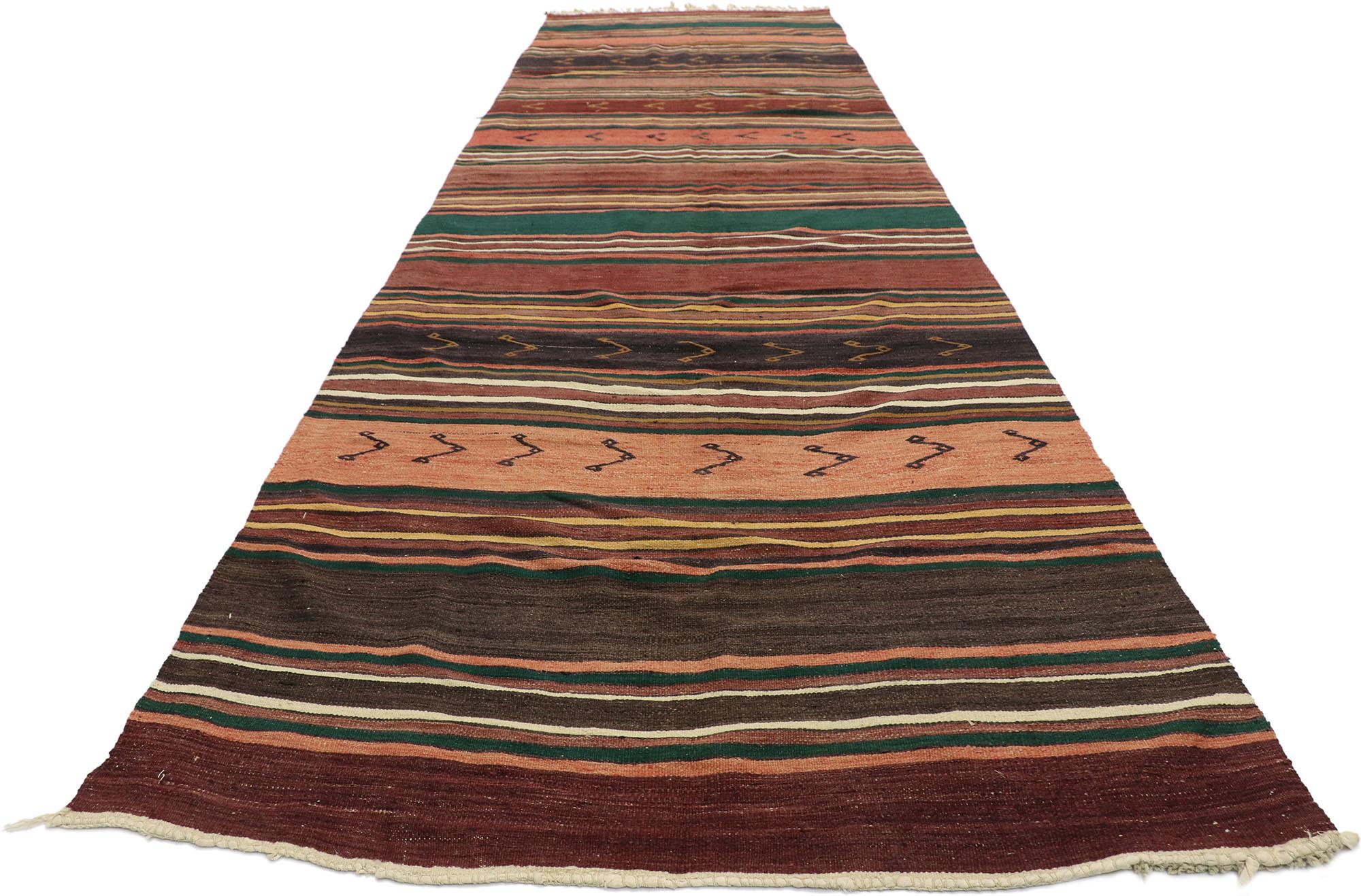 Vintage Turkish Striped Kilim Gallery Rug with Modern Cabin Style In Good Condition In Dallas, TX