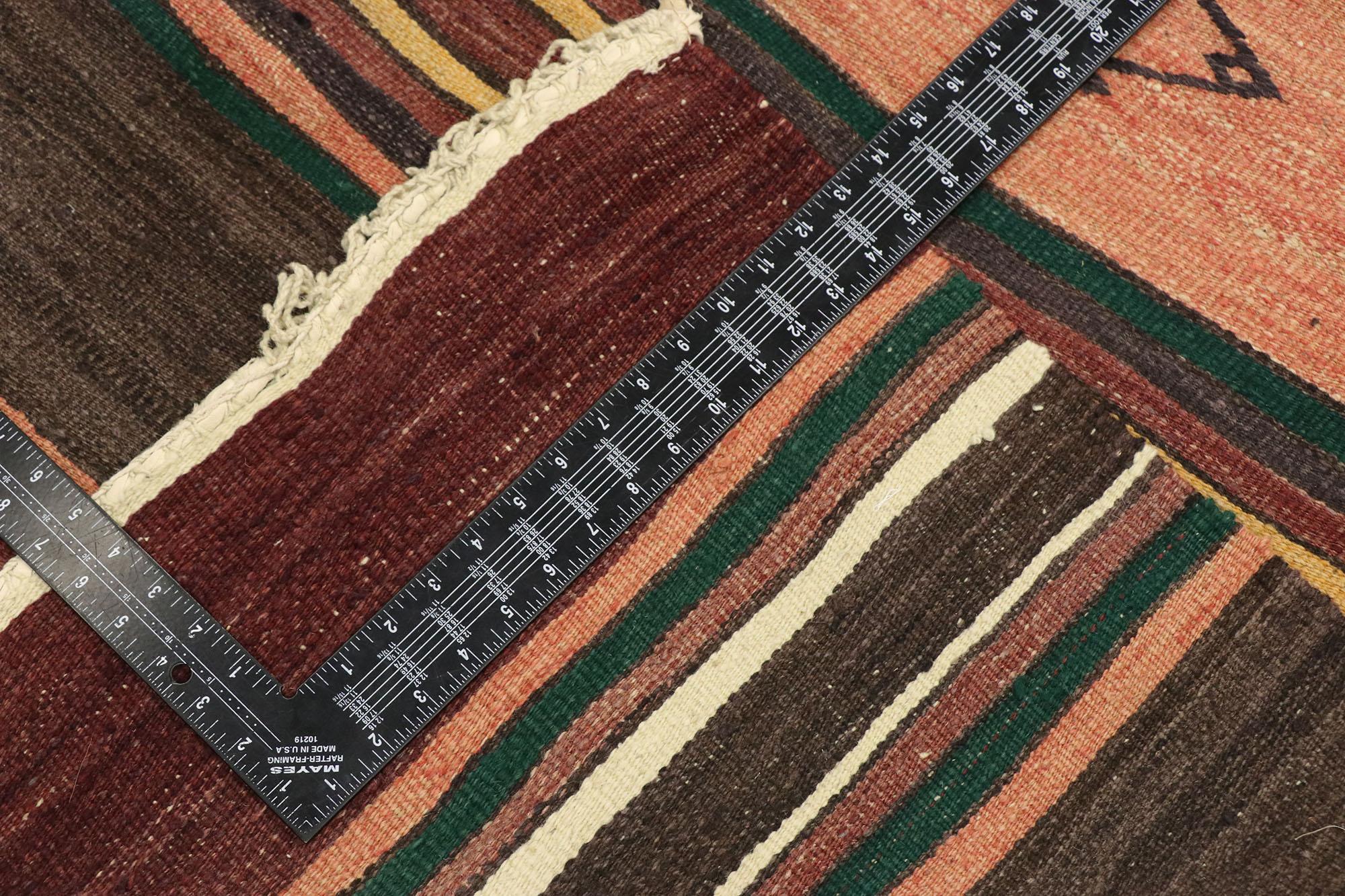Wool Vintage Turkish Striped Kilim Gallery Rug with Modern Cabin Style
