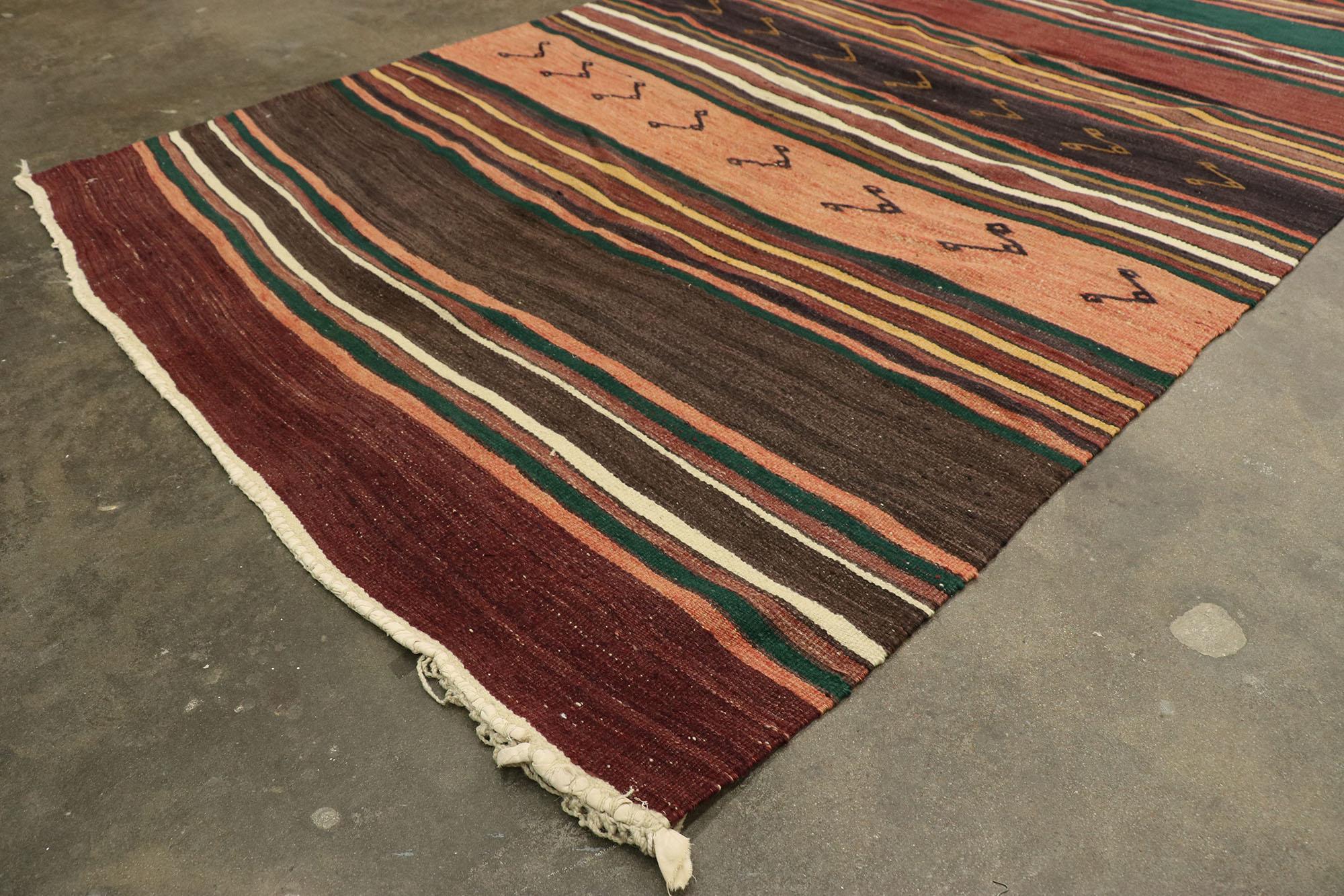 Vintage Turkish Striped Kilim Gallery Rug with Modern Cabin Style 1