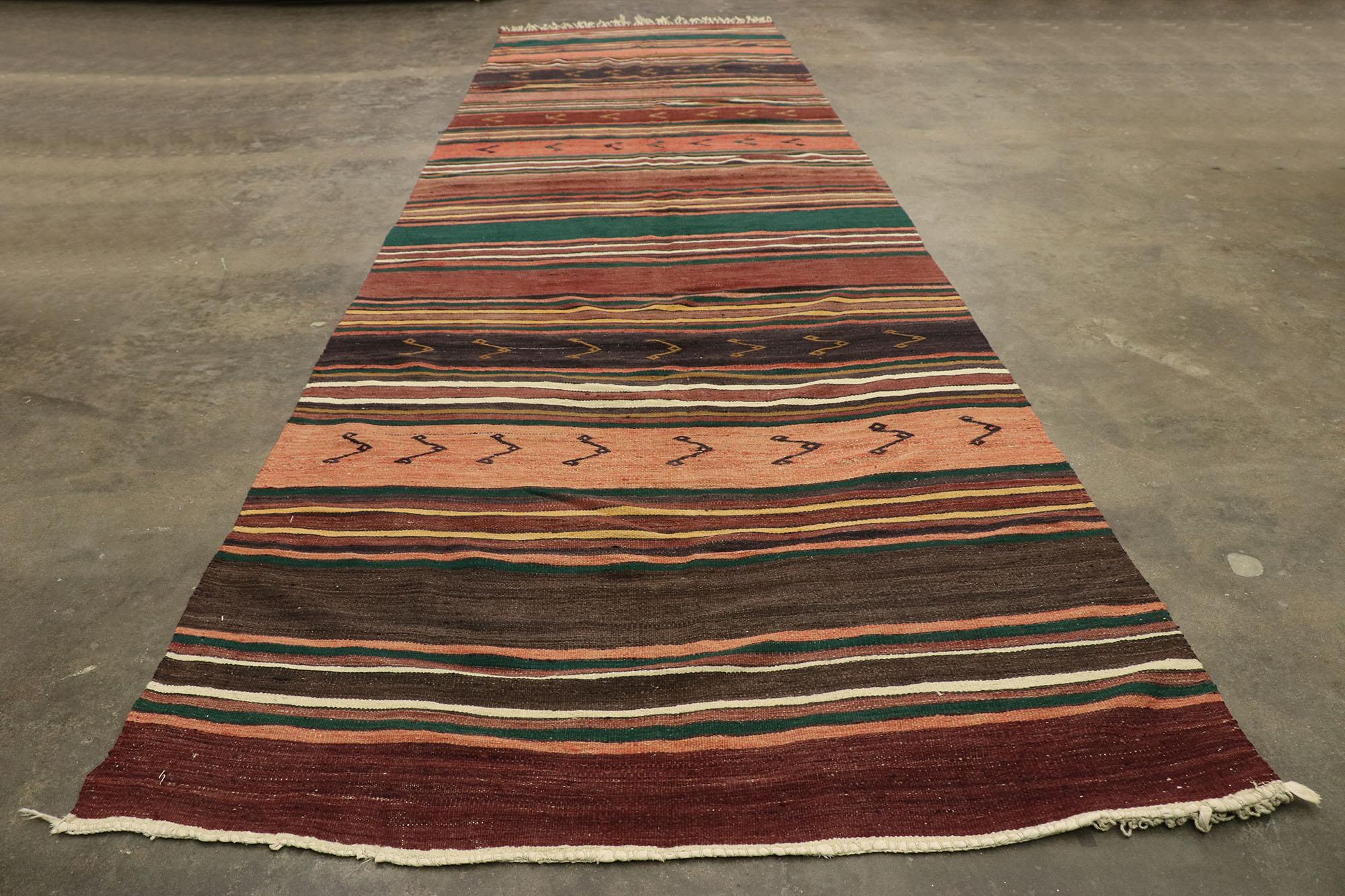 Vintage Turkish Striped Kilim Gallery Rug with Modern Cabin Style 2