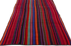 Vintage Turkish Striped Kilim Rug, Colorful Bohemian Meets Maximalist Elegance