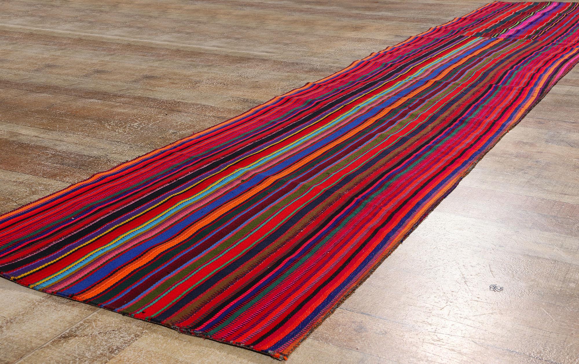  Vintage Turkish Striped Kilim Rug, Colorful Bohemian Meets Maximalist Elegance For Sale 1