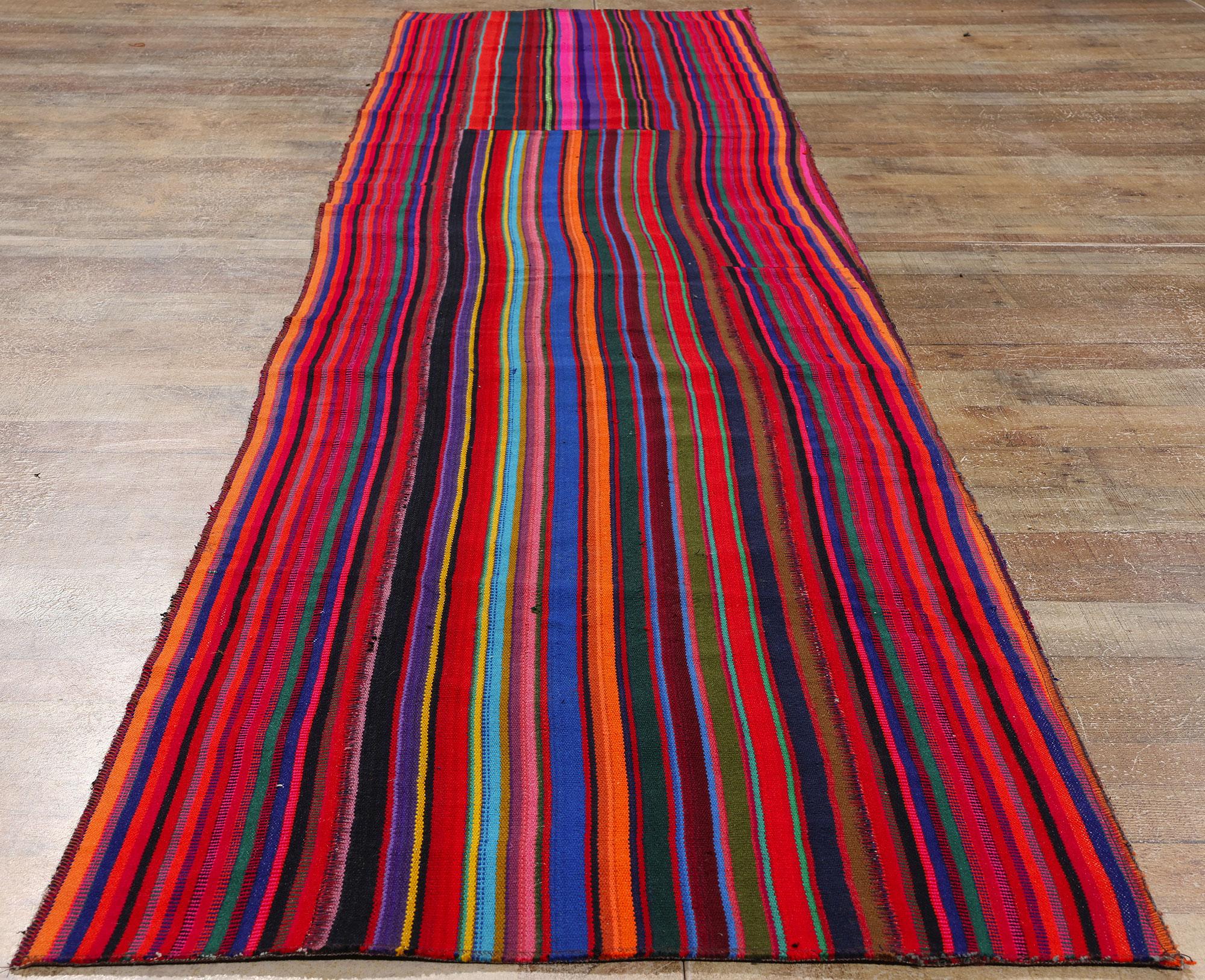  Vintage Turkish Striped Kilim Rug, Colorful Bohemian Meets Maximalist Elegance For Sale 2