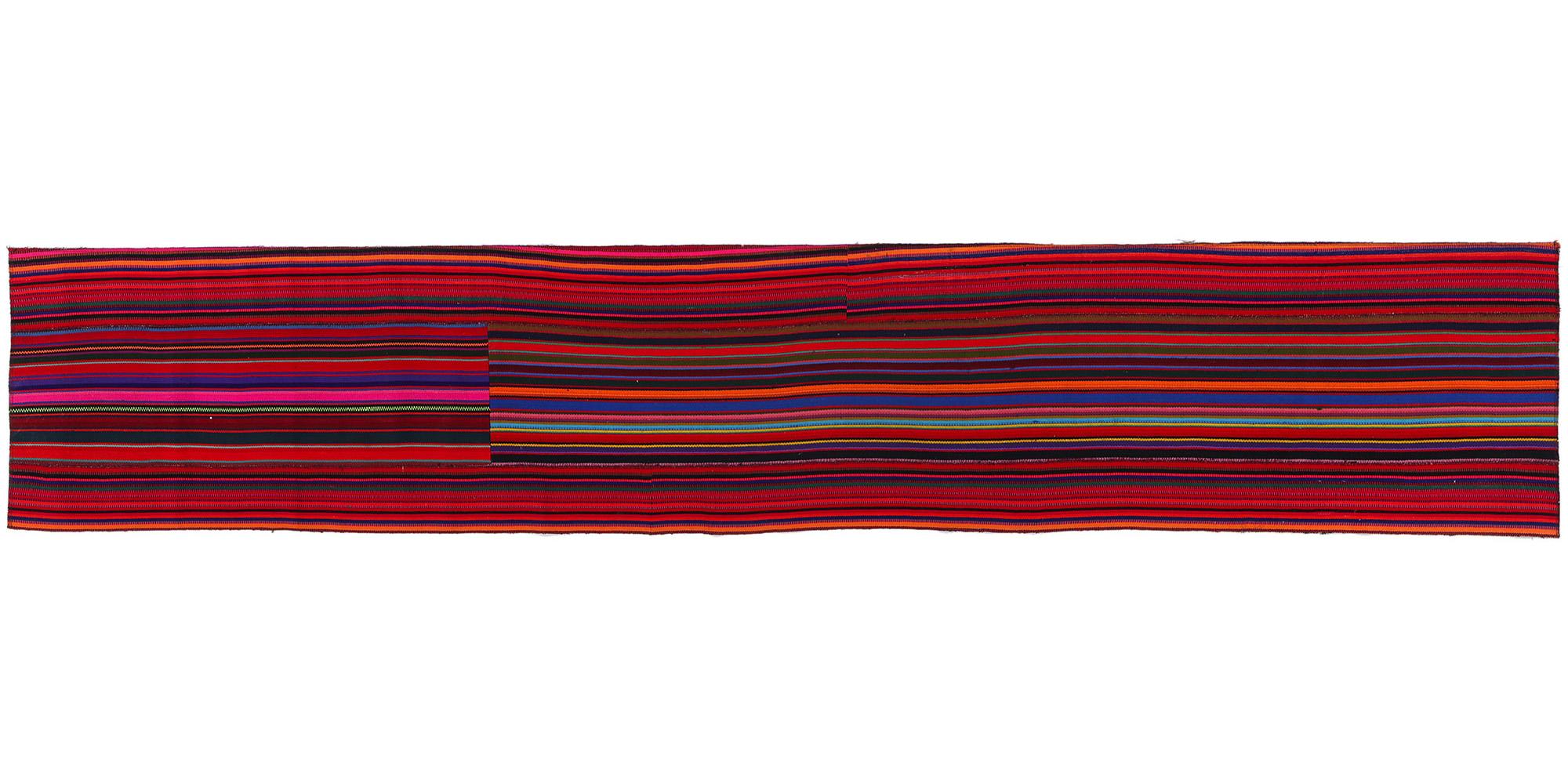  Vintage Turkish Striped Kilim Rug, Colorful Bohemian Meets Maximalist Elegance For Sale 3