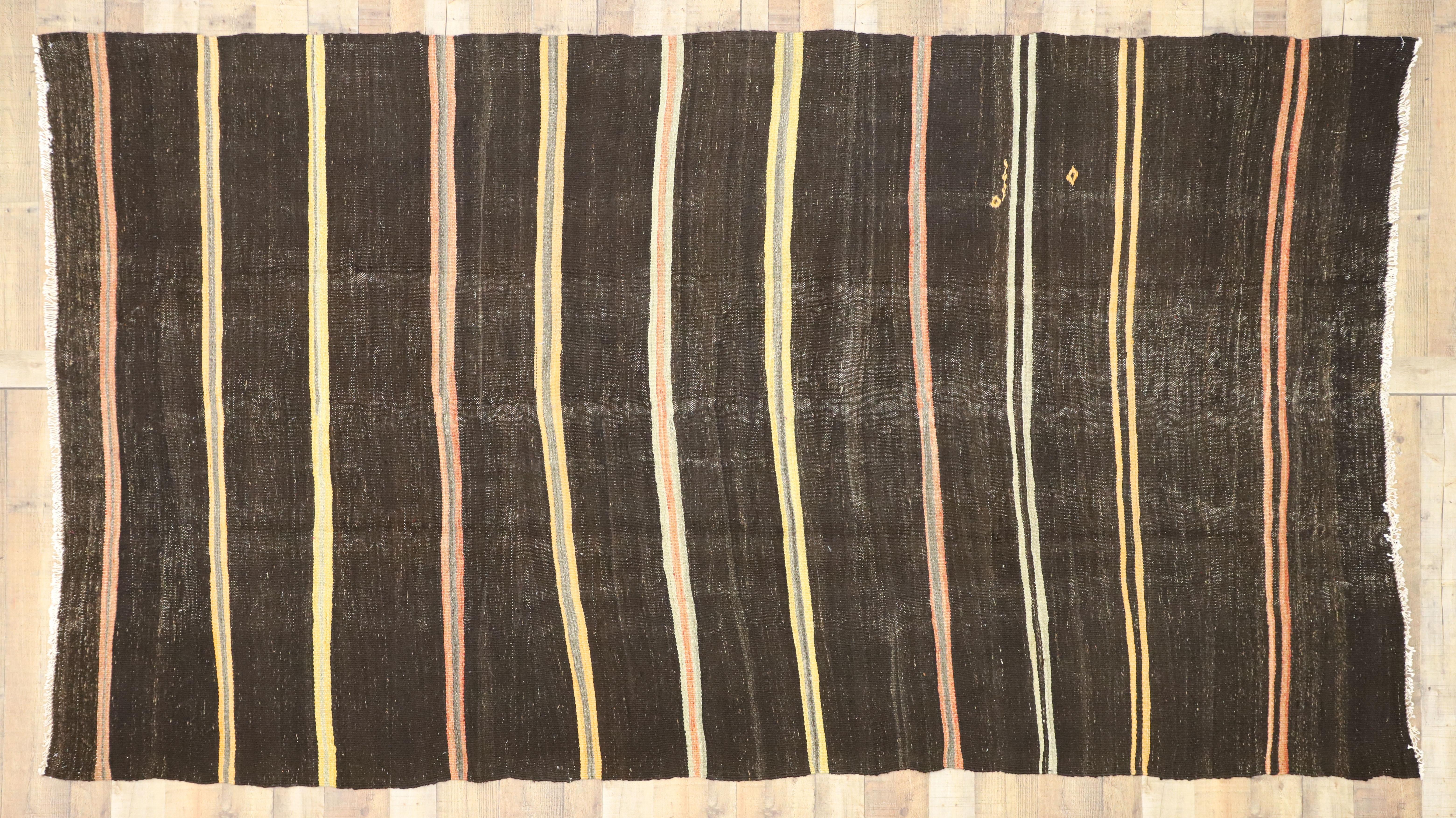 Alfombra Kilim Turca Vintage a Rayas, Alfombra de Rayas Estilo Tribal Lana en venta