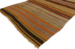 1970's Earth-Tone Turkish Striped Kilim Carpet
