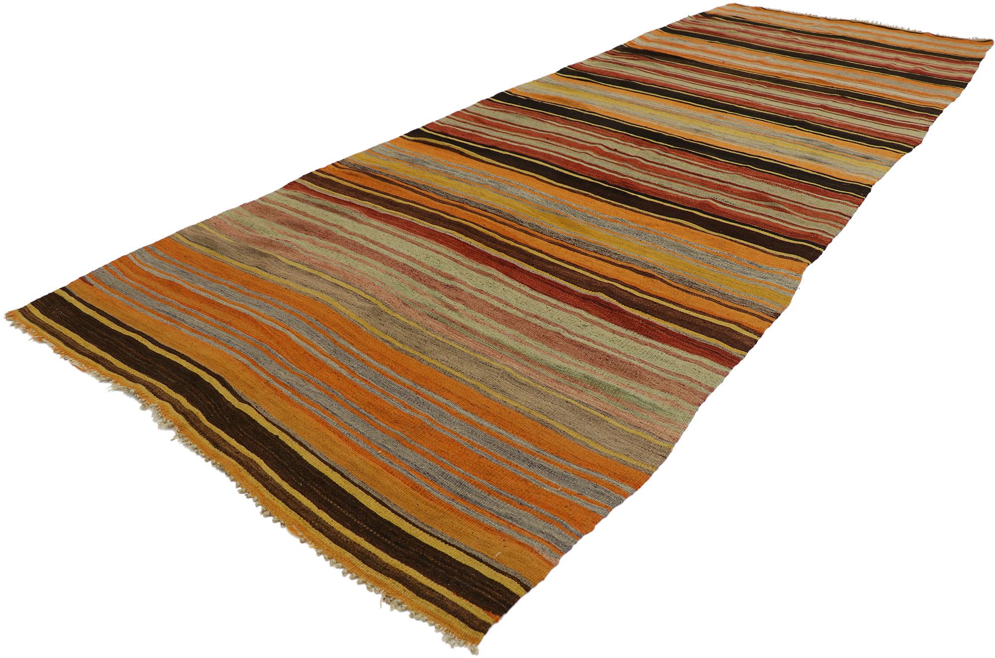 Hand-Woven Vintage Turkish Striped Kilim Rug For Sale