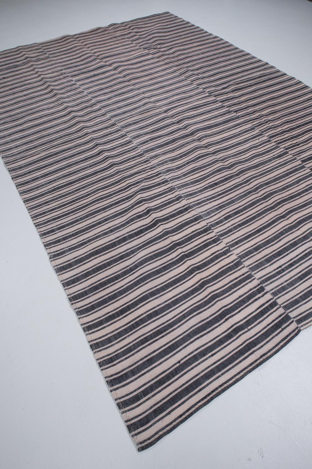 Wool Vintage Turkish Striped Kilim Rug