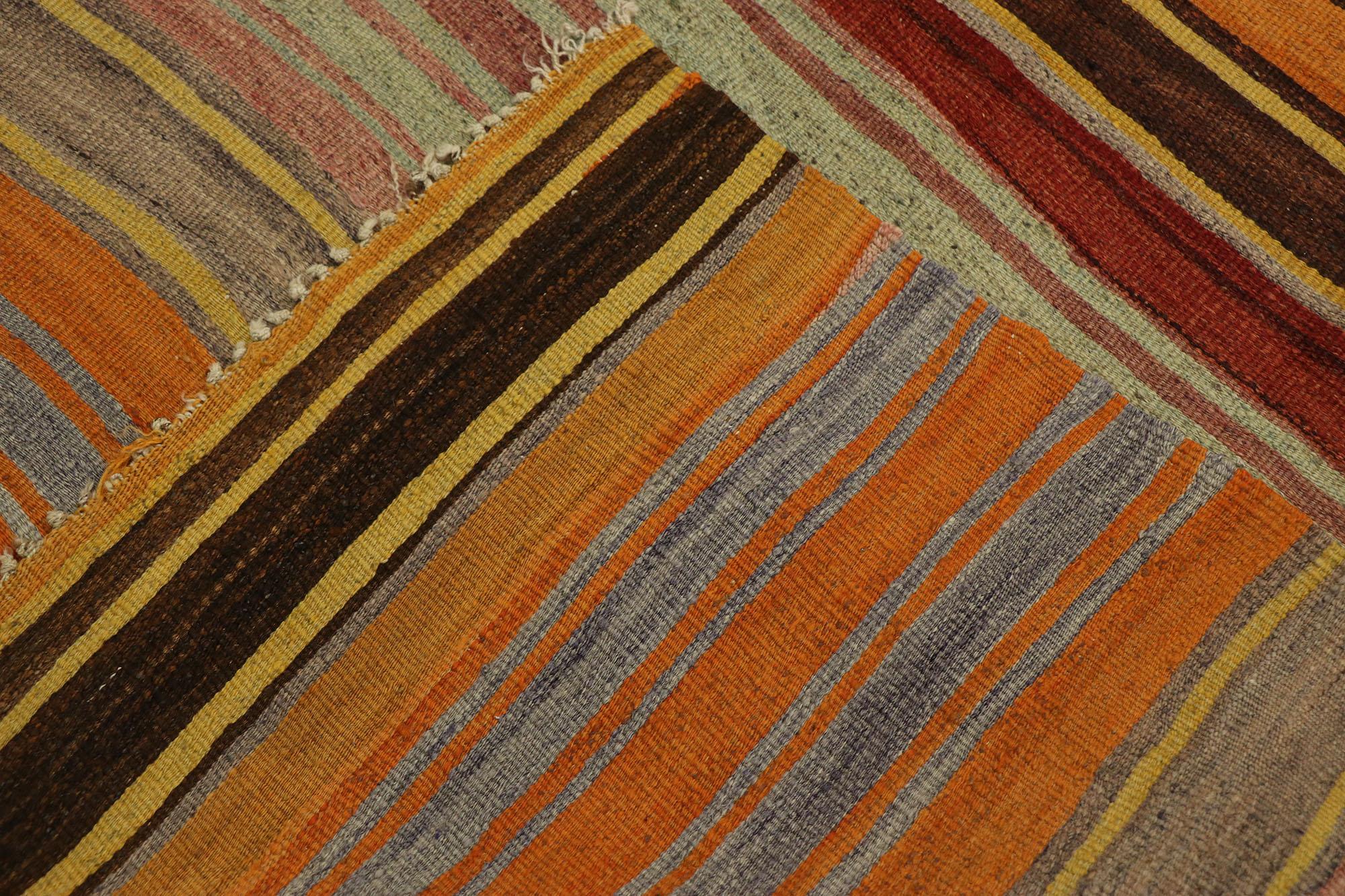 Wool Vintage Turkish Striped Kilim Rug For Sale