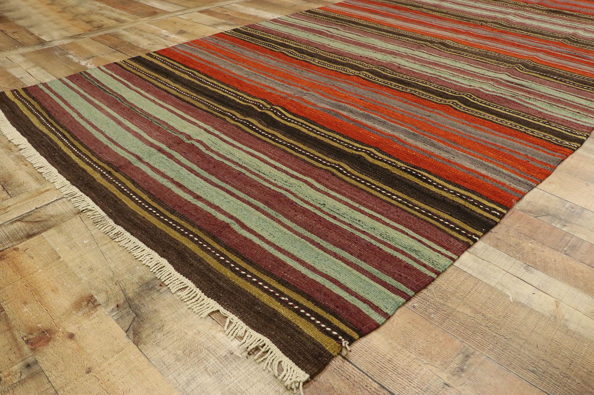 Wool Vintage Turkish Striped Kilim Rug For Sale