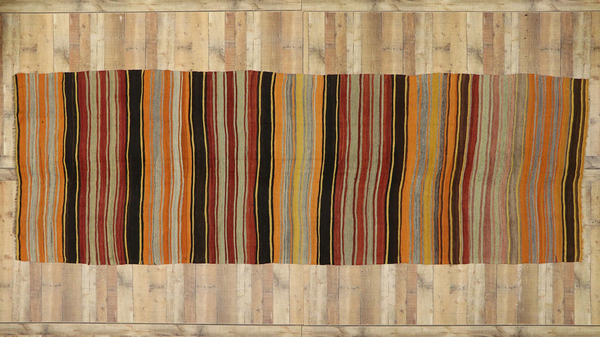 Vintage Turkish Striped Kilim Rug For Sale 3