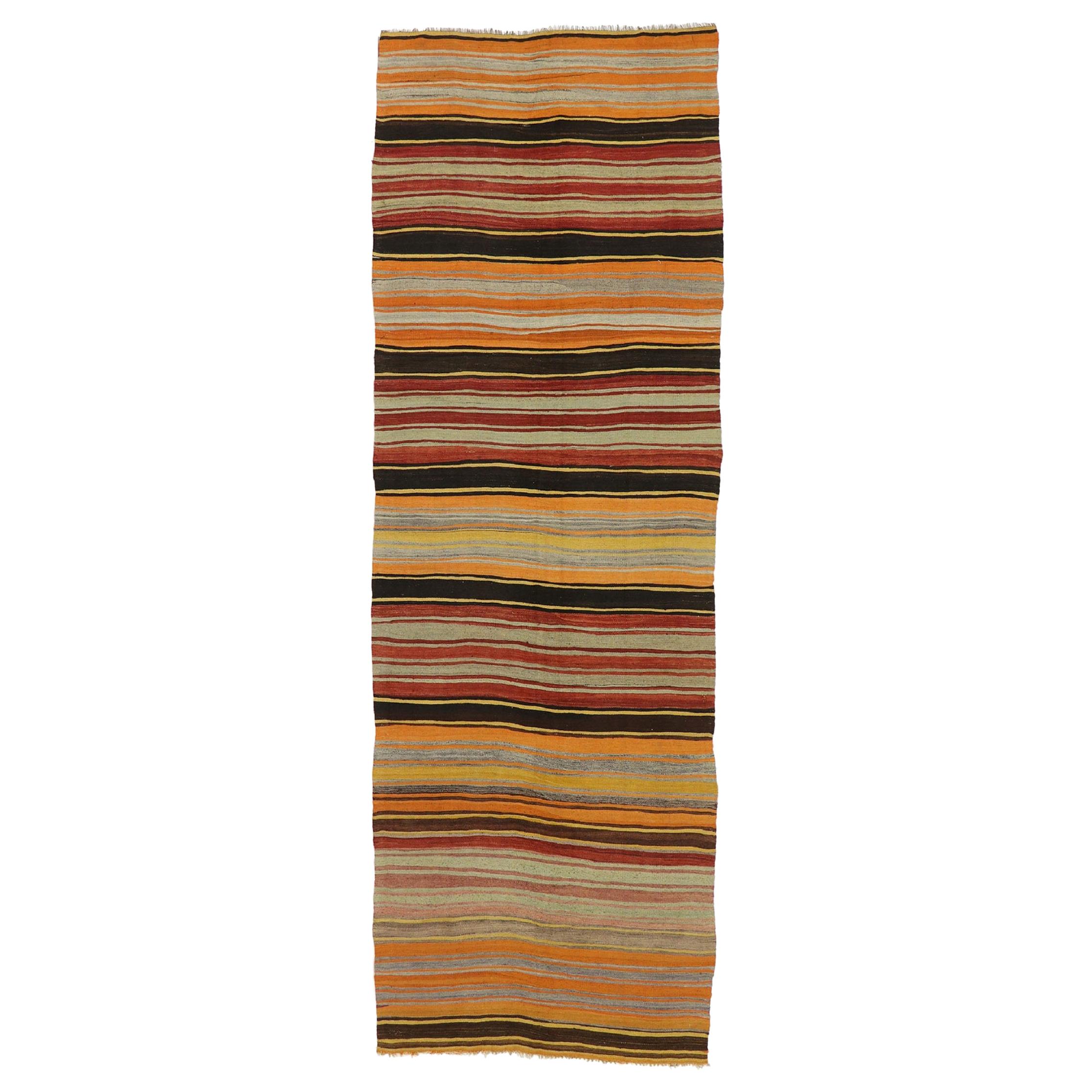 Vintage Turkish Striped Kilim Rug For Sale
