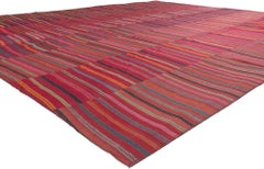 1960's Colorful Turkish Striped Kilim Rug with Rustic Modern Style