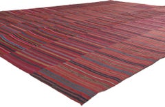 1960's Colorful Turkish Striped Kilim Rug with Rustic Modern Style