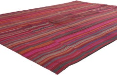 Colorful Vintage Turkish Striped Flatweave Kilim Rug, 05'05 x 07'06