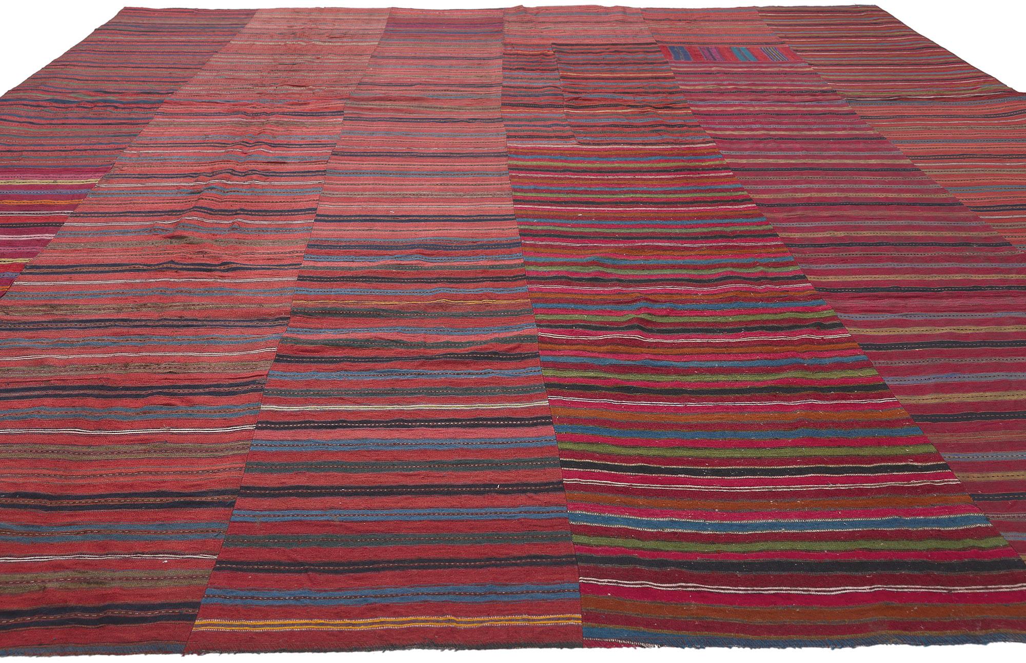 Hand-Woven Vintage Turkish Striped Kilim Rug, Rustic Charm Meets Rugged Beauty For Sale