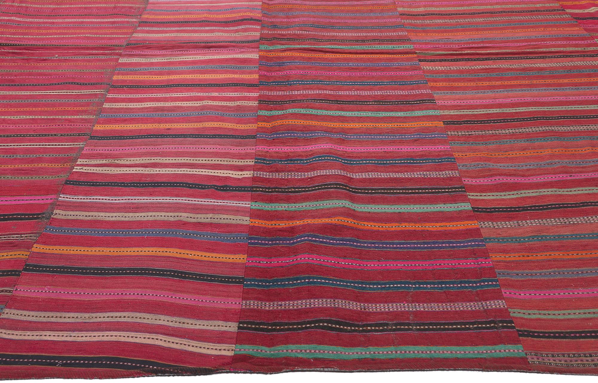20th Century Vintage Turkish Striped Kilim Rug, Rustic Charm Meets Rugged Beauty For Sale