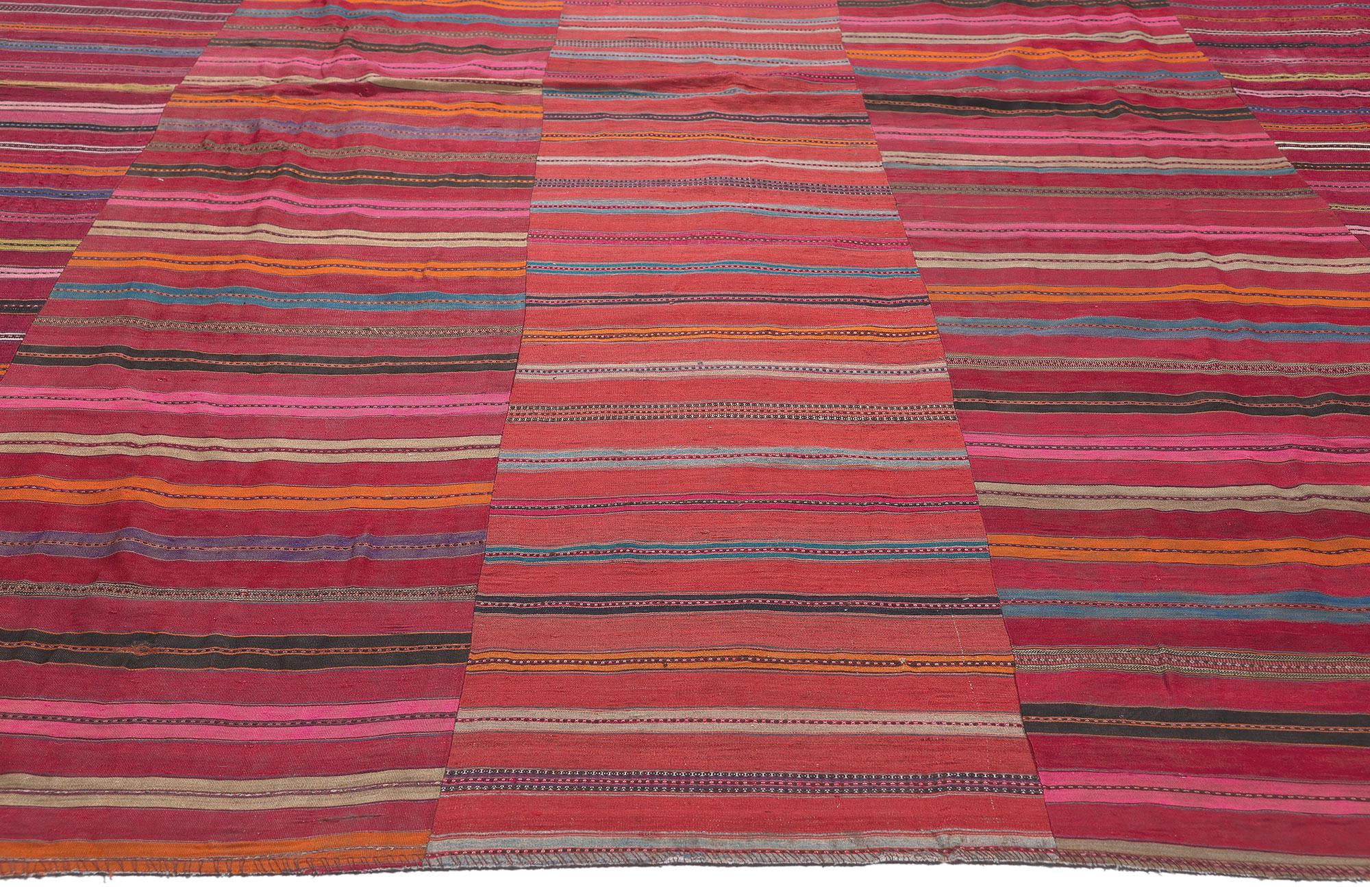 20th Century Vintage Turkish Striped Kilim Rug, Rustic Charm Meets Rugged Beauty For Sale