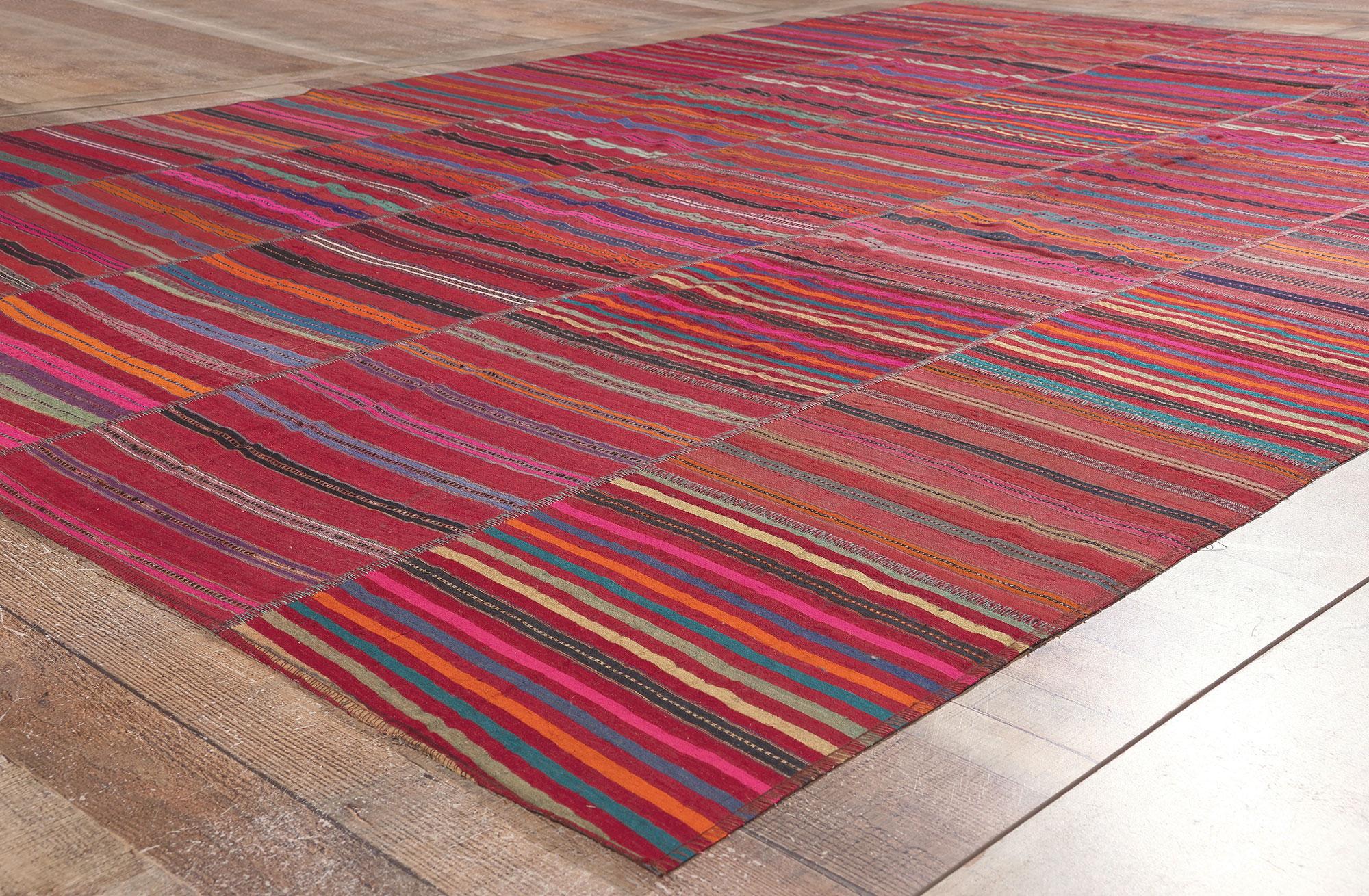 Vintage Turkish Striped Kilim Rug, Rustic Charm Meets Rugged Beauty For Sale 1