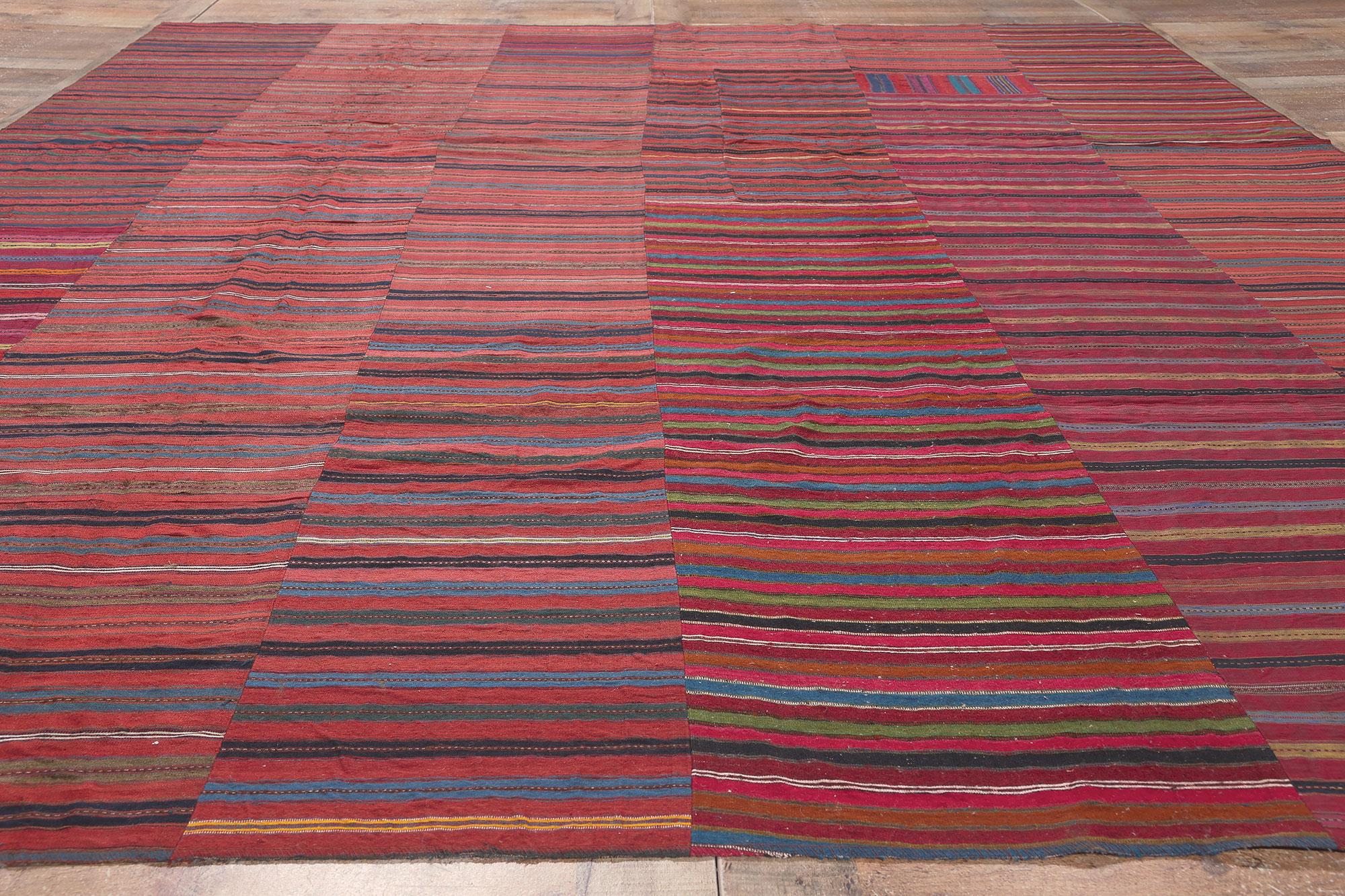 Vintage Turkish Striped Kilim Rug, Rustic Charm Meets Rugged Beauty For Sale 2
