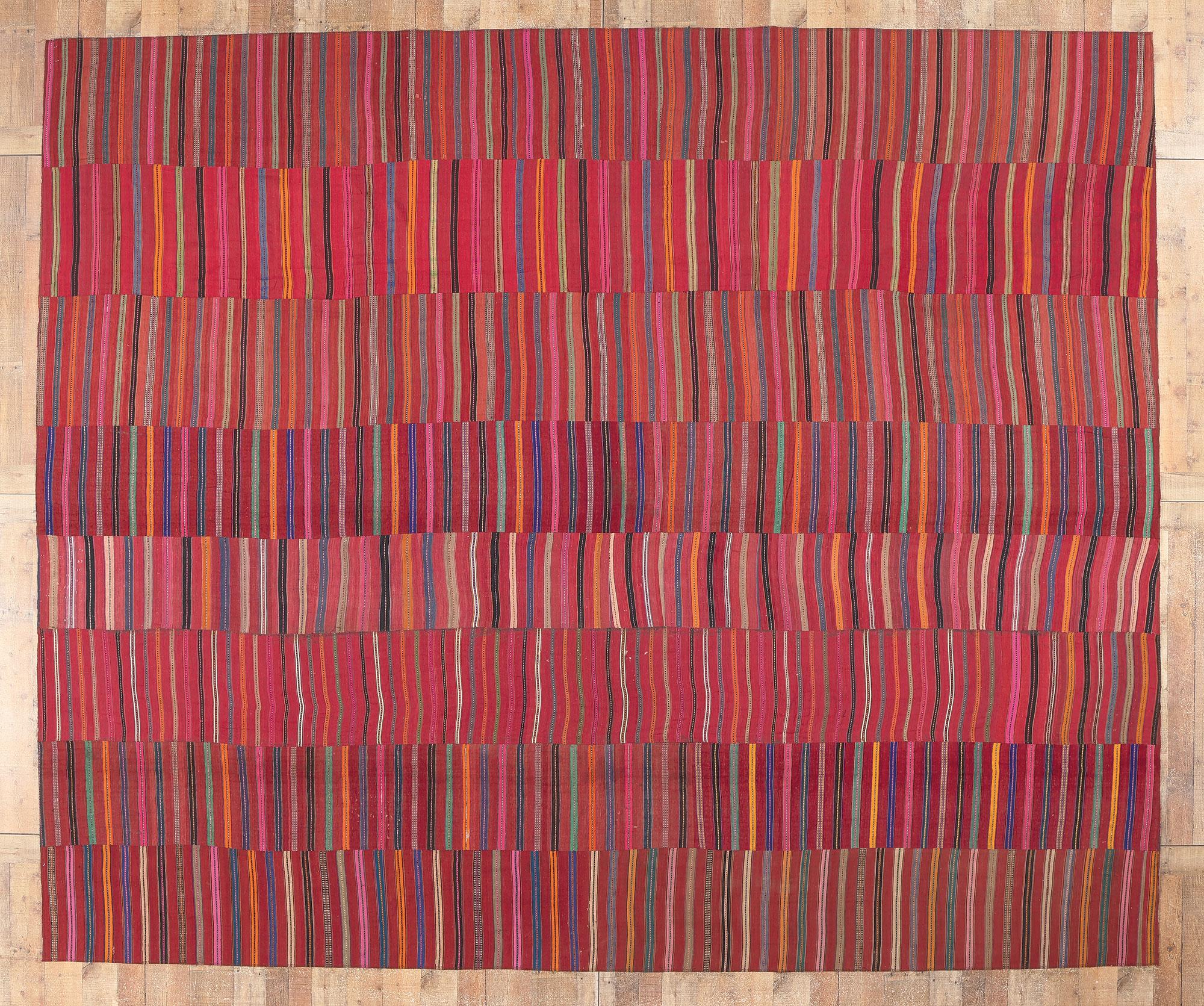 Vintage Turkish Striped Kilim Rug, Rustic Charm Meets Rugged Beauty For Sale 3