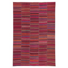 Handwoven Colorful Vintage Turkish Flatweave Kilim Rug with Stripes