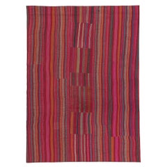 Distressed Retro Turkish Striped Kilim Rug, Rustic Charm Meets Rugged Beauty