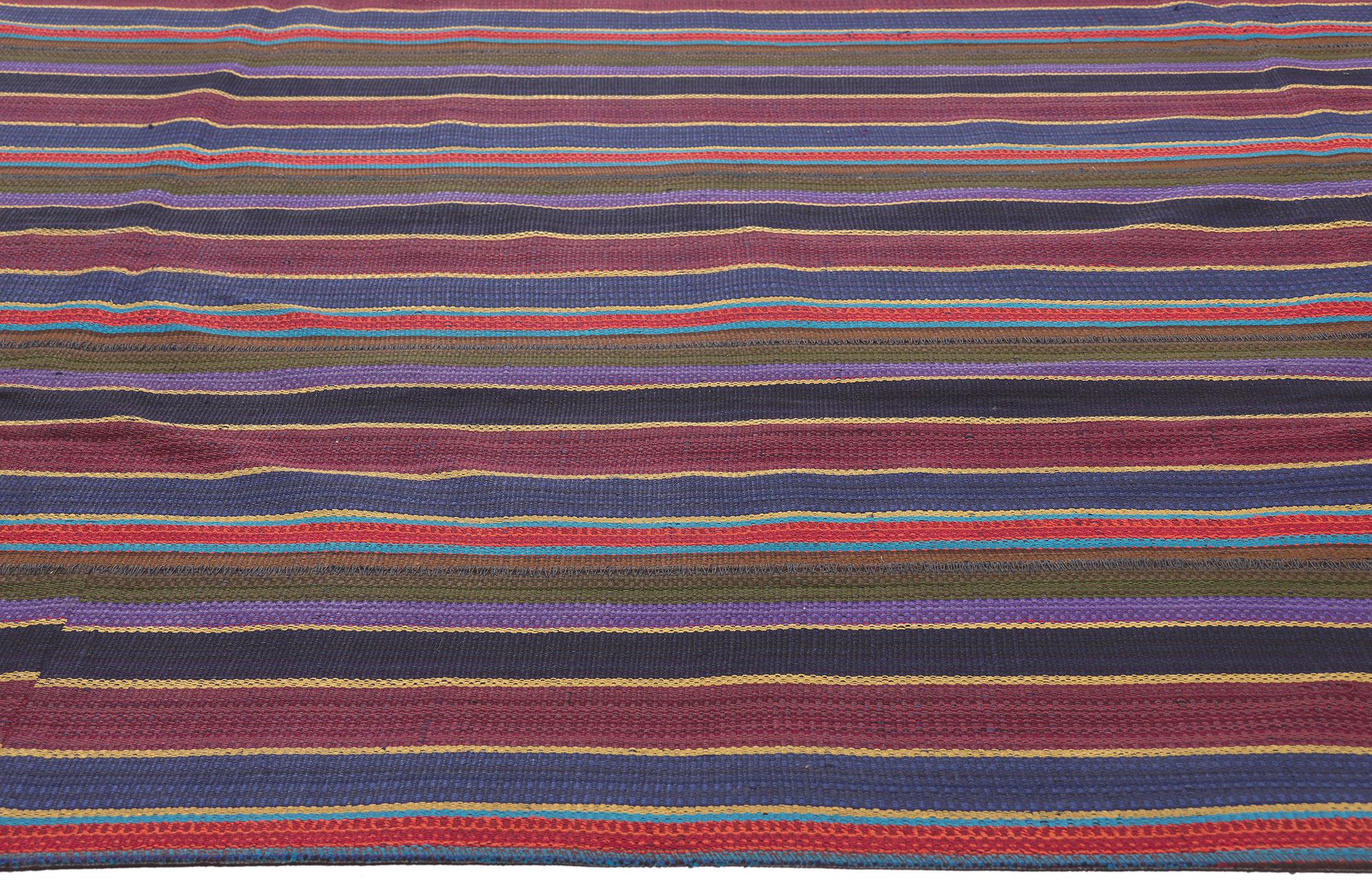 Wool Vintage Turkish Striped Kilim Rug, Timeless Elegance Meets Perpetually Posh For Sale