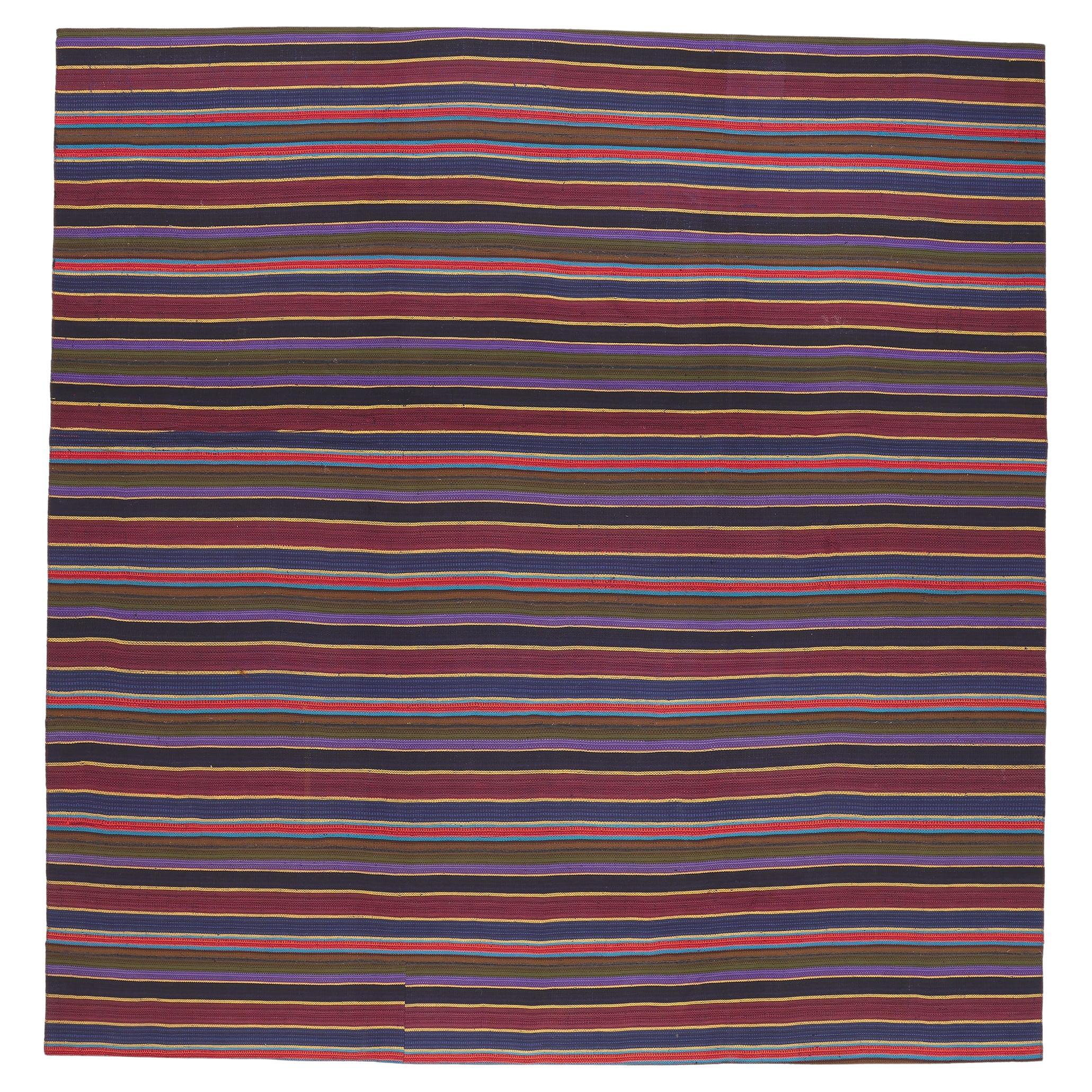 Vintage Turkish Striped Kilim Rug, Timeless Elegance Meets Perpetually Posh