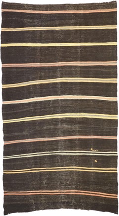 Vintage Turkish Striped Kilim Rug, Tribal Style Striped Area Rug