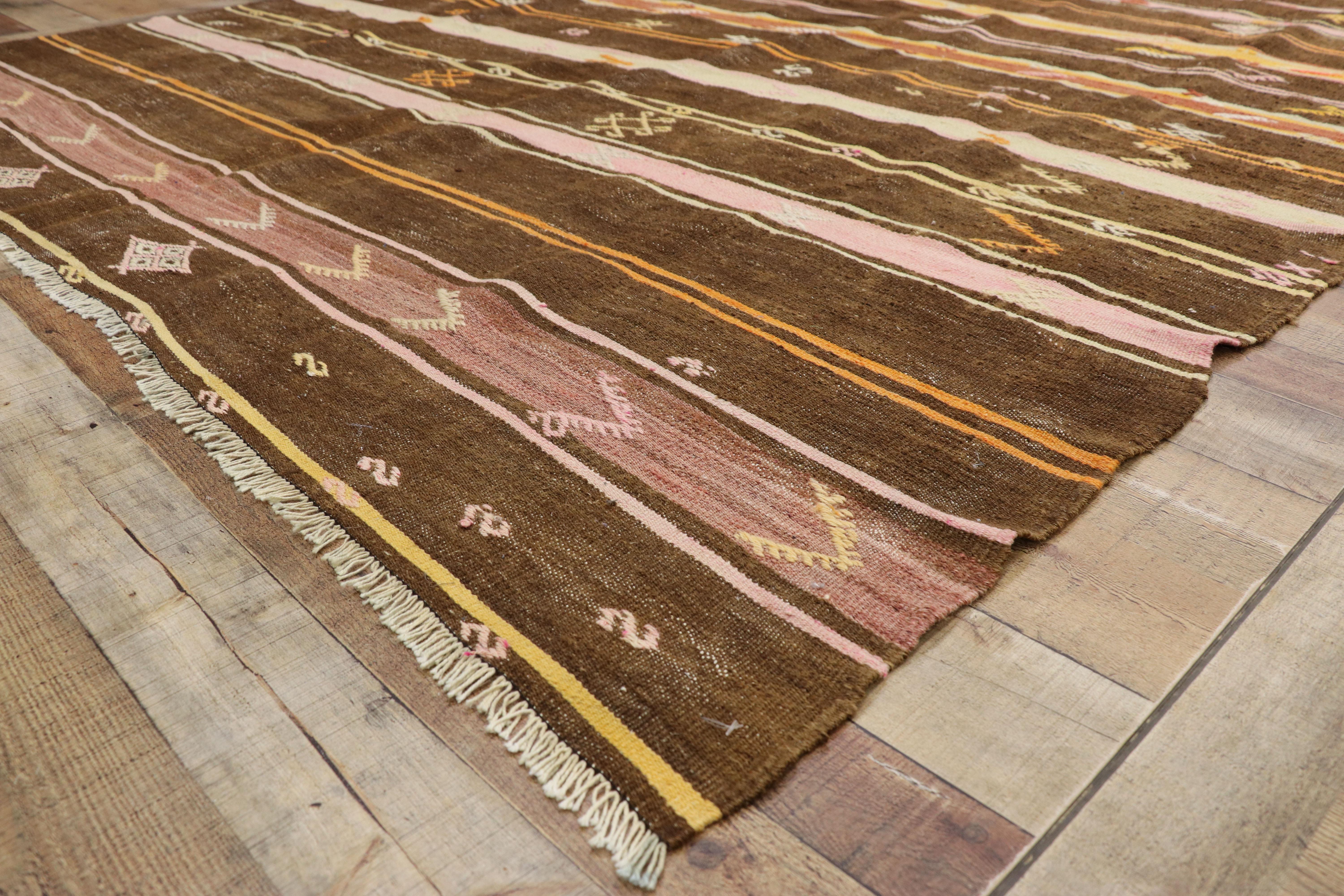 Wool Vintage Turkish Striped Kilim Rug with Bohemian Southwestern Desert Style For Sale