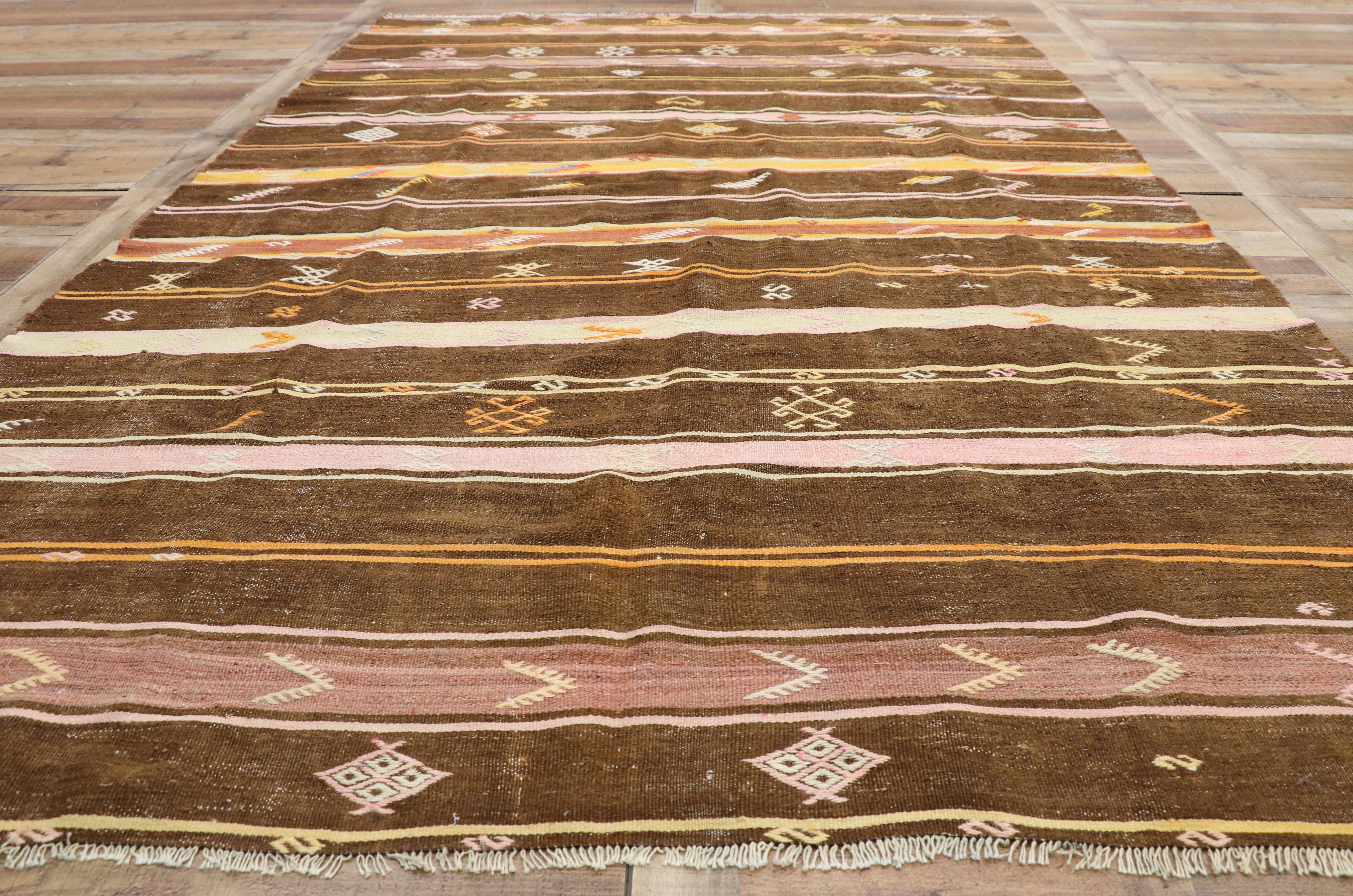 Vintage Turkish Striped Kilim Rug with Bohemian Southwestern Desert Style 1